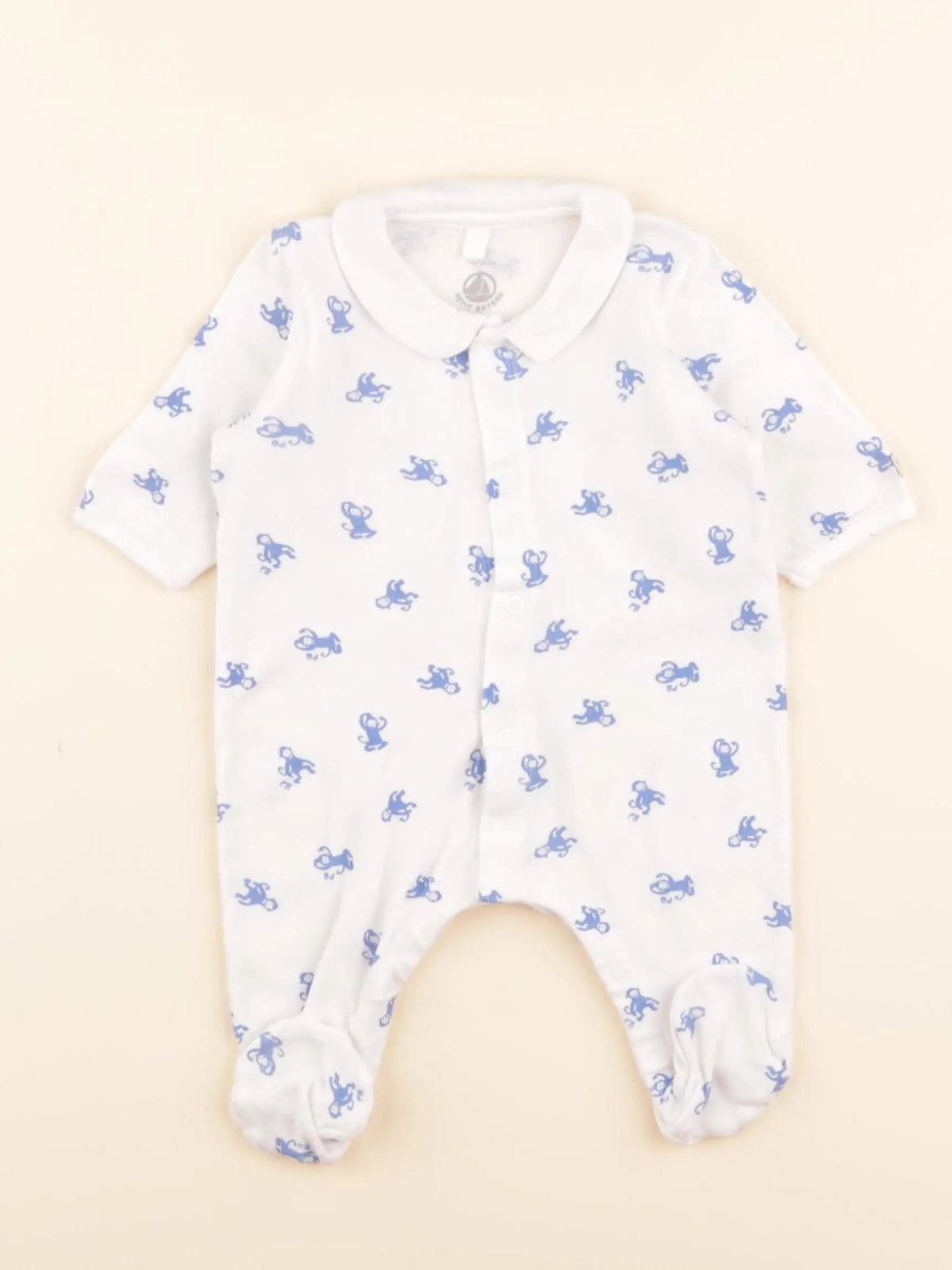 Pyjama coton blanc, bleu