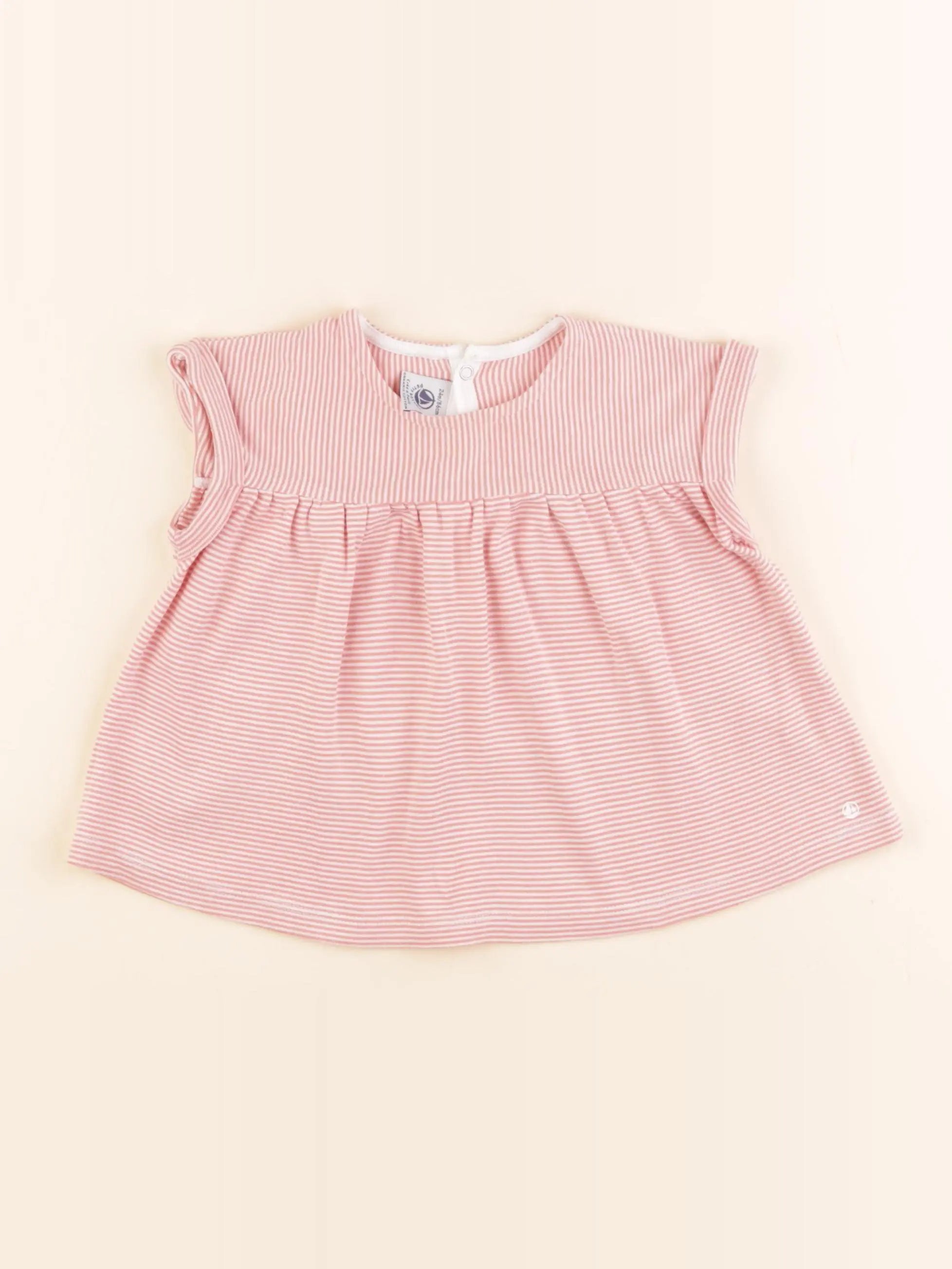 Petit Bateau - tee-shirt blanc, rose - 2 ans