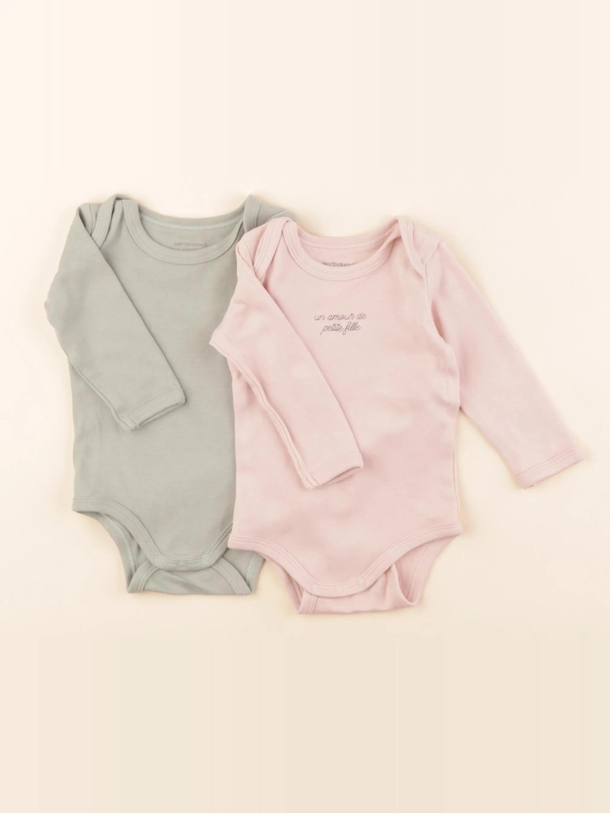 Vertbaudet - lot de 2 bodies en coton rose, vert - 6 mois