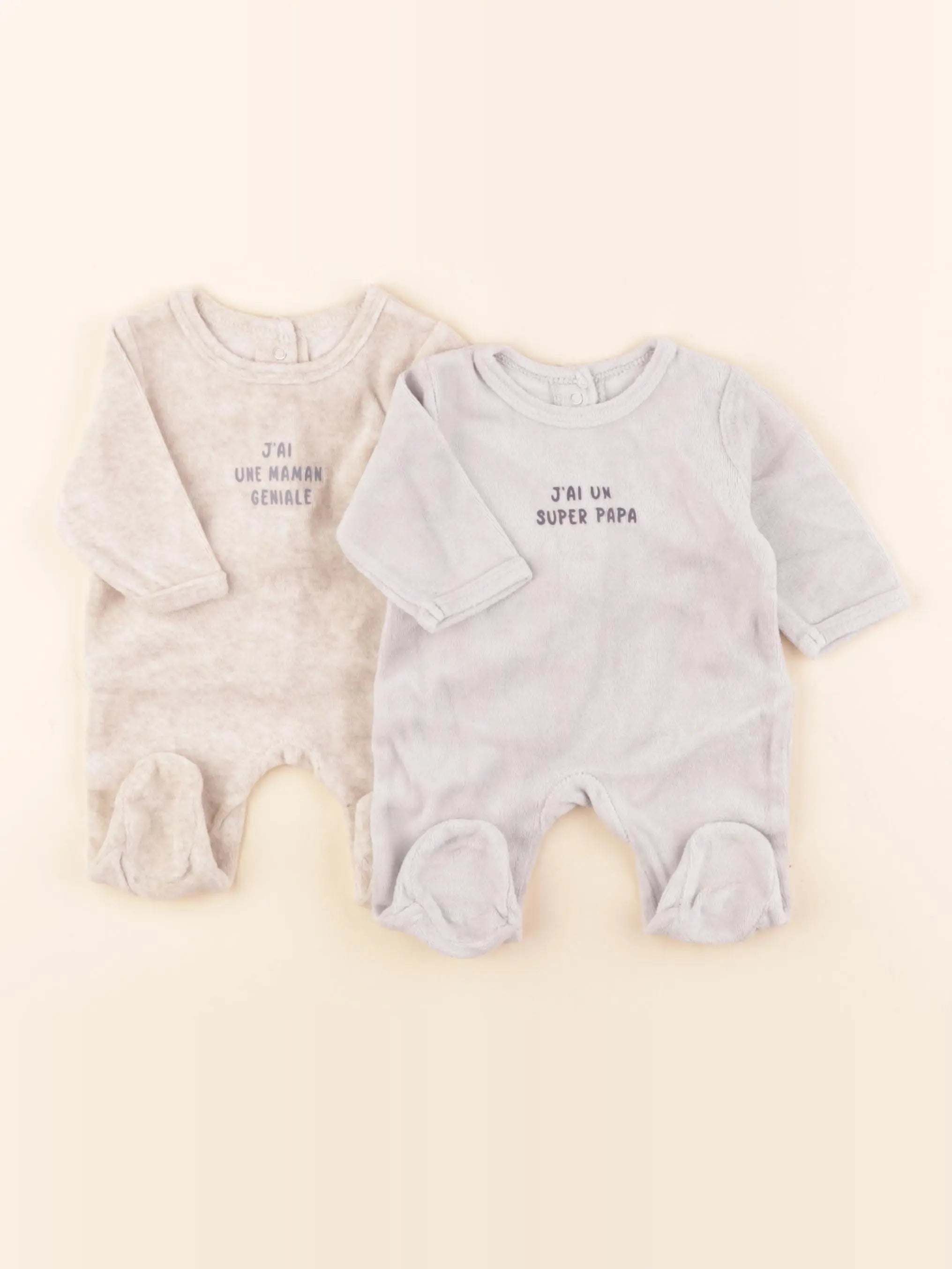 Vertbaudet - lot de 2 pyjamas velours multicolore - 0 mois