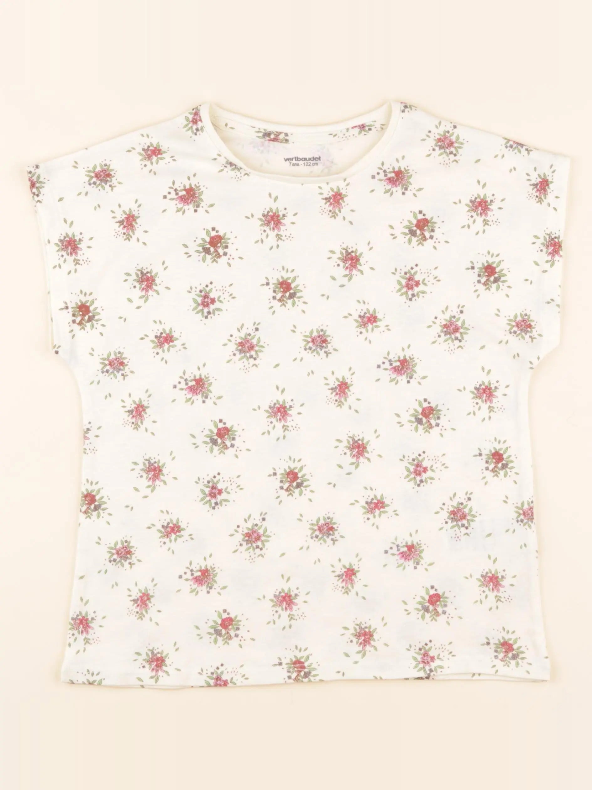 Vertbaudet - tee-shirt beige - 7 ans