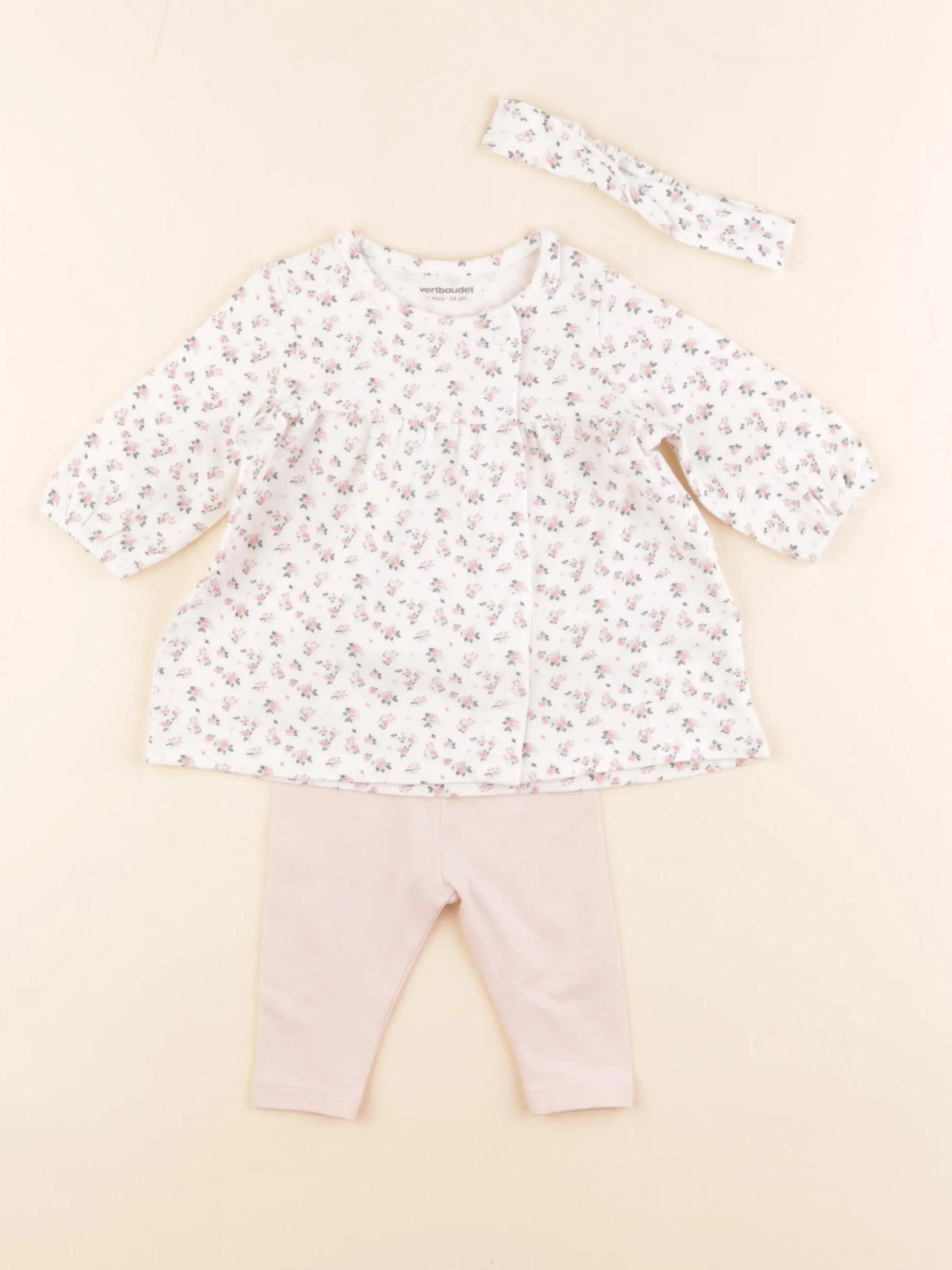 Vertbaudet - ensemble rose - 1 mois