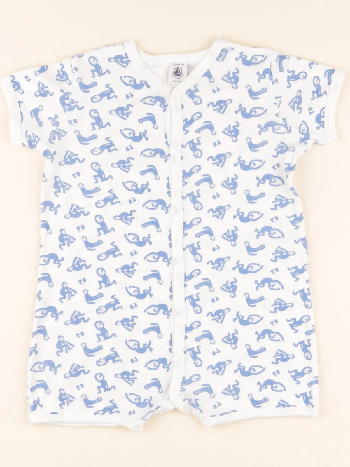 Pyjama coton blanc, bleu