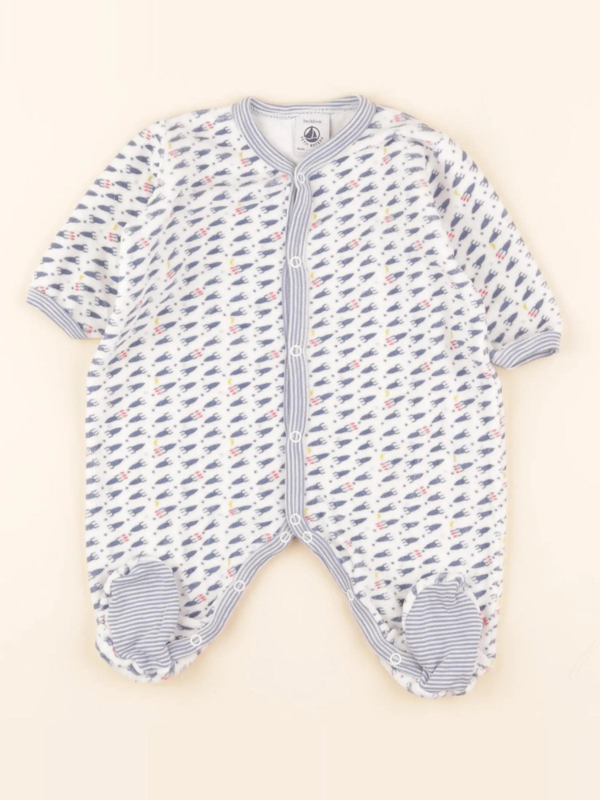 Pyjama velours blanc, bleu