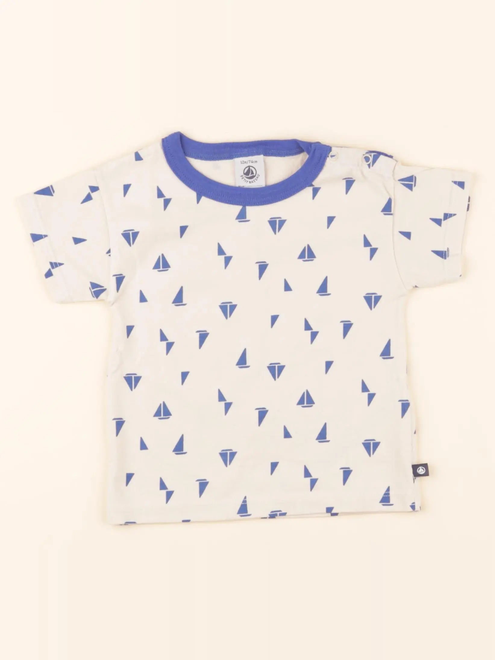 Tee-shirt beige, bleu