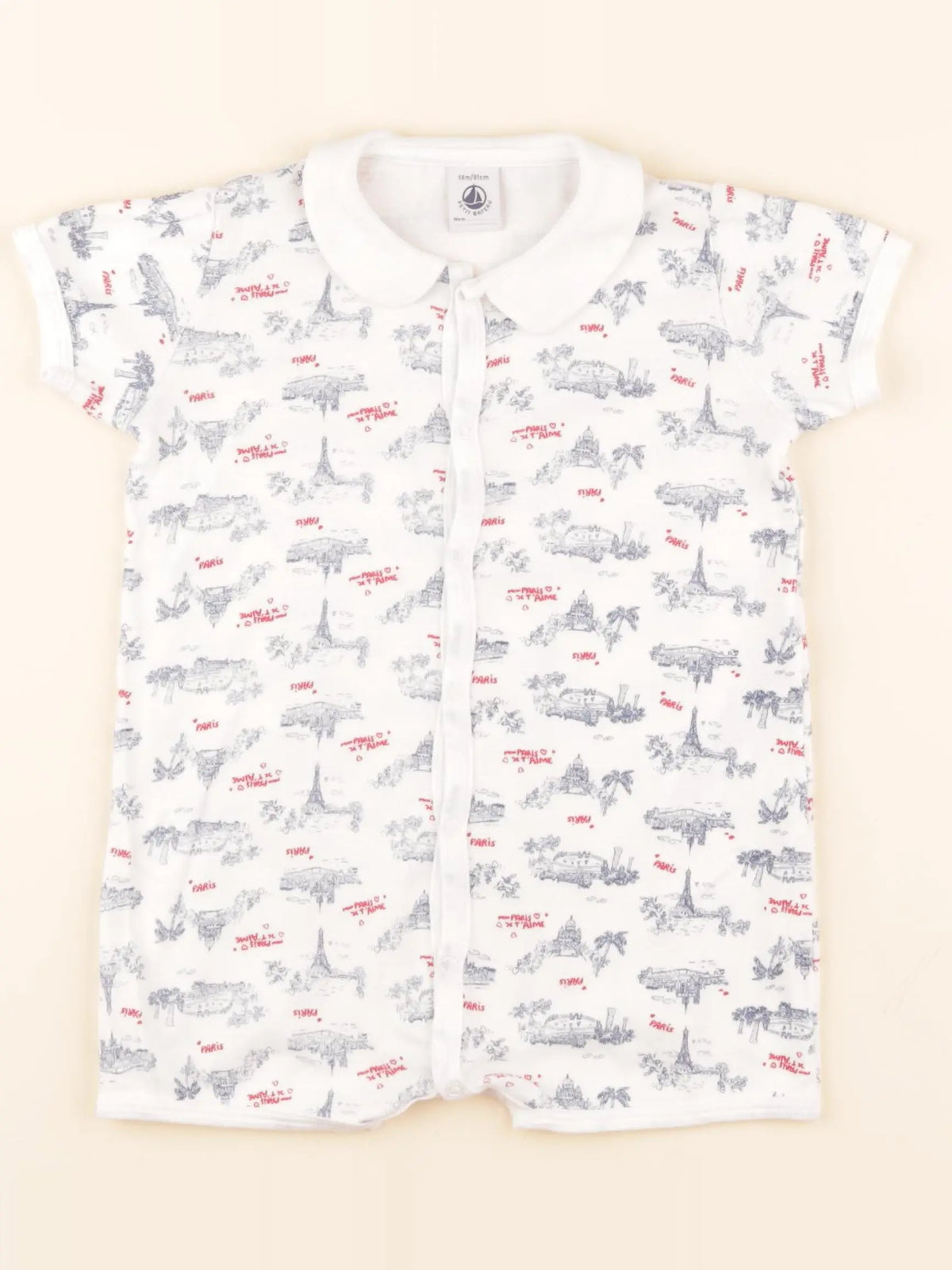 Pyjama coton blanc, bleu