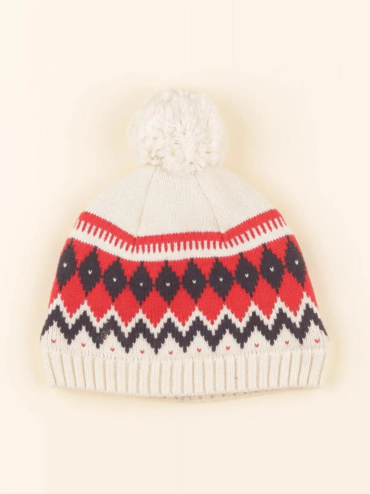 Bonnet beige, rouge
