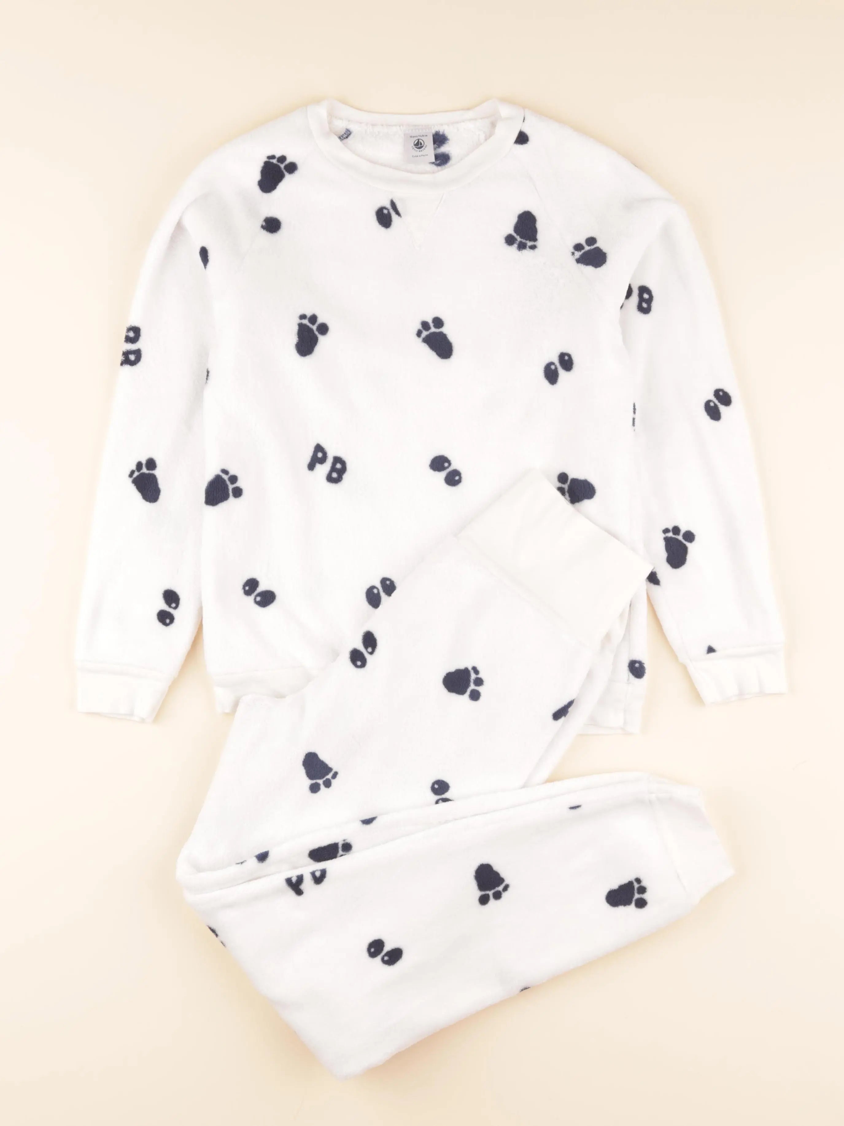 Pyjama velours bleu, blanc