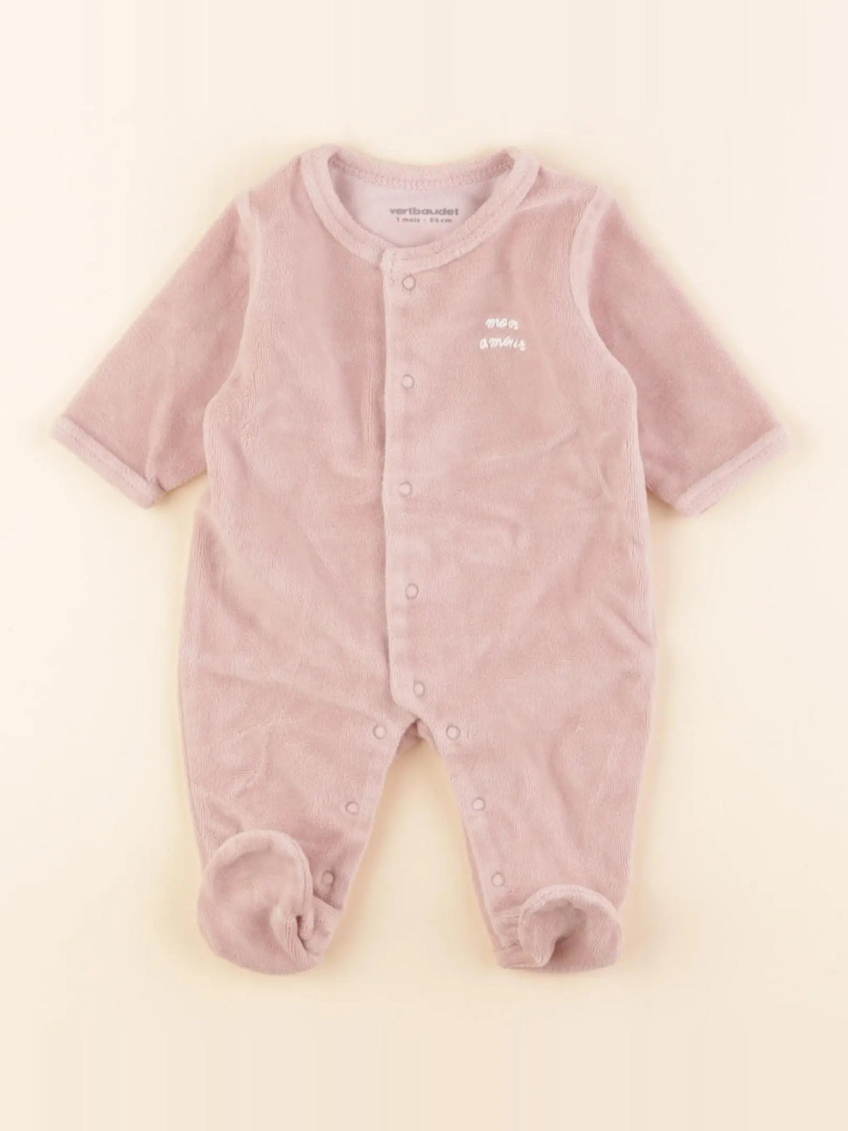 Vertbaudet - pyjama velours rose - 1 mois