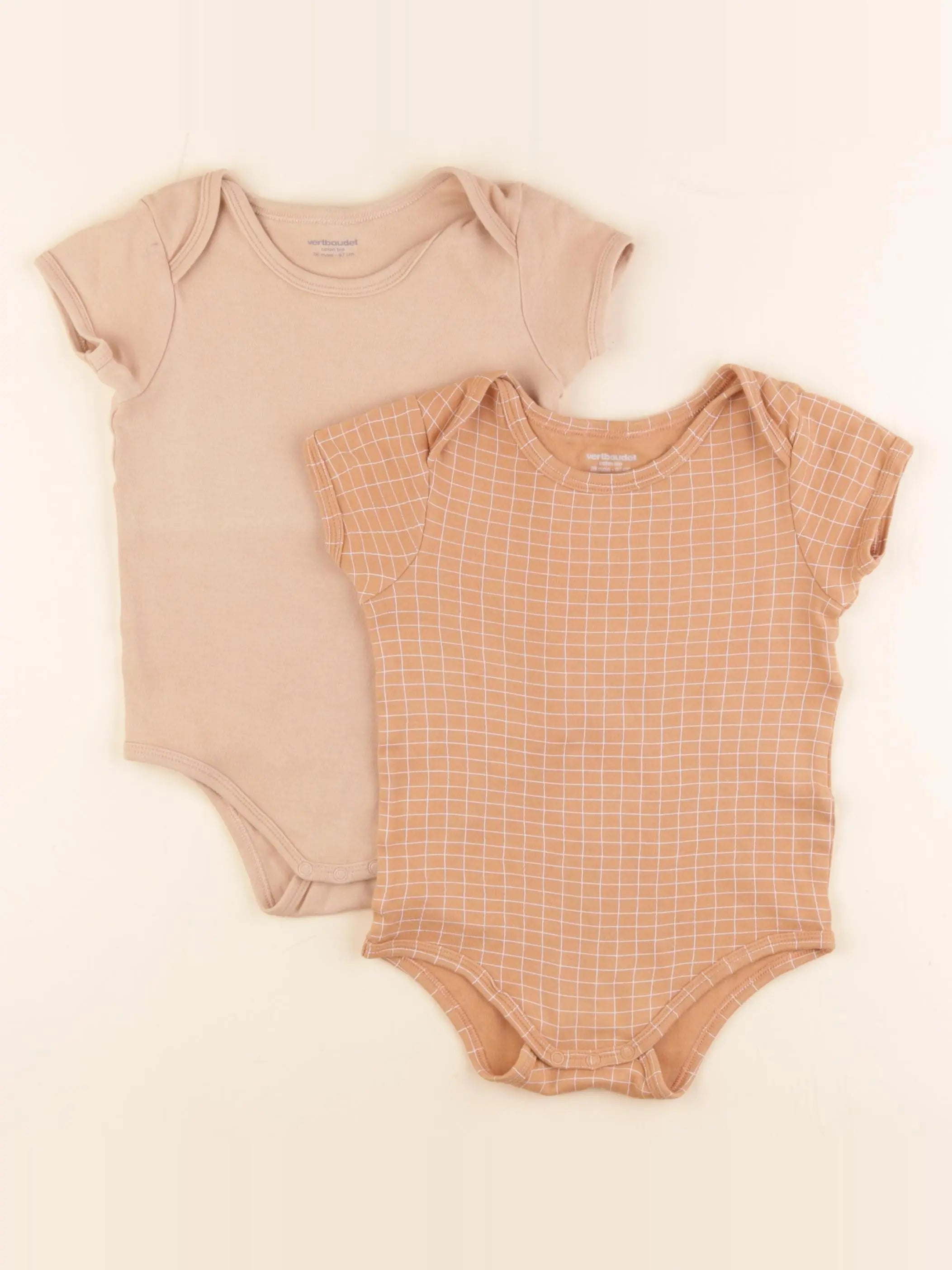 Vertbaudet - lot de 2 bodies en coton beige, marron - 3 ans