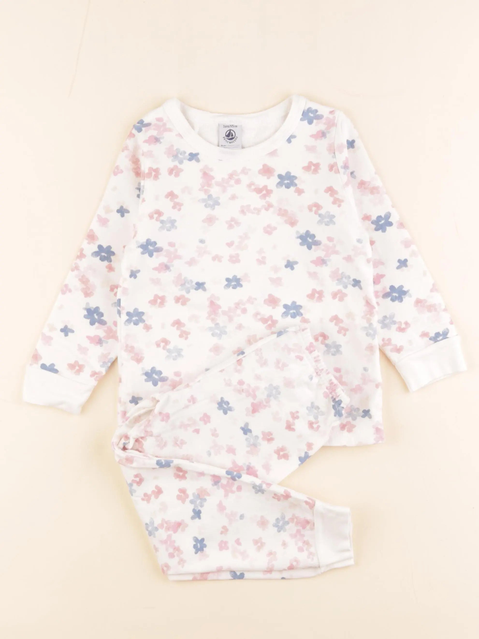Petit Bateau - pyjama coton bleu, rose - 3 ans