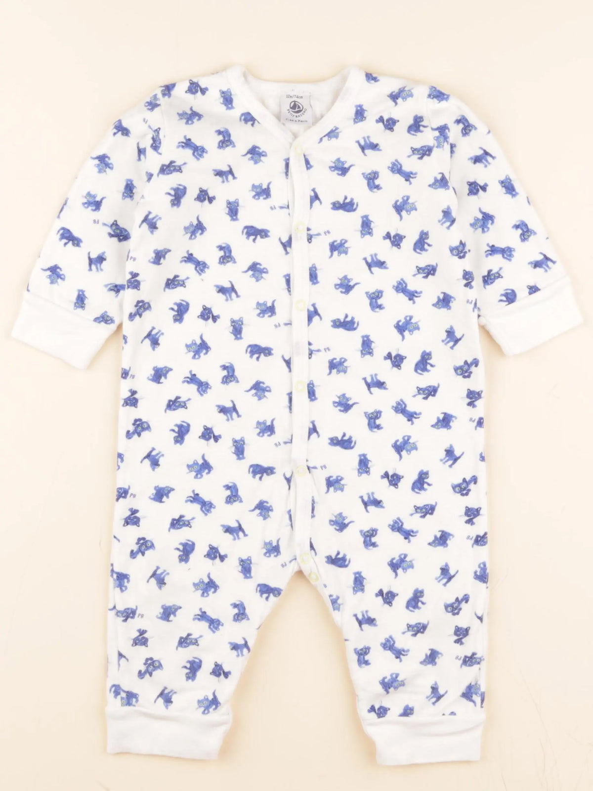 Pyjama coton blanc, bleu