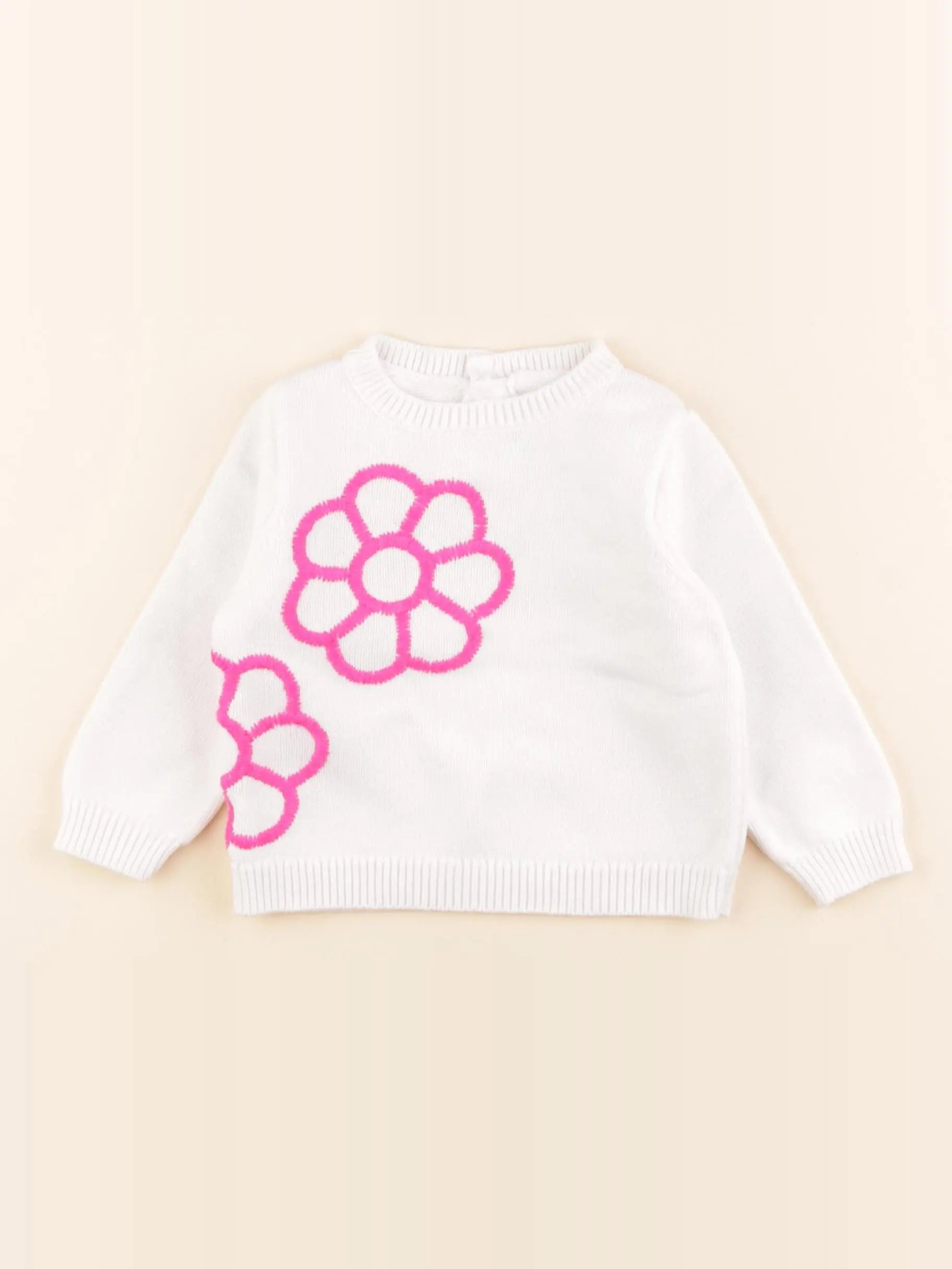 Jacadi - pull blanc, rose - 12 mois