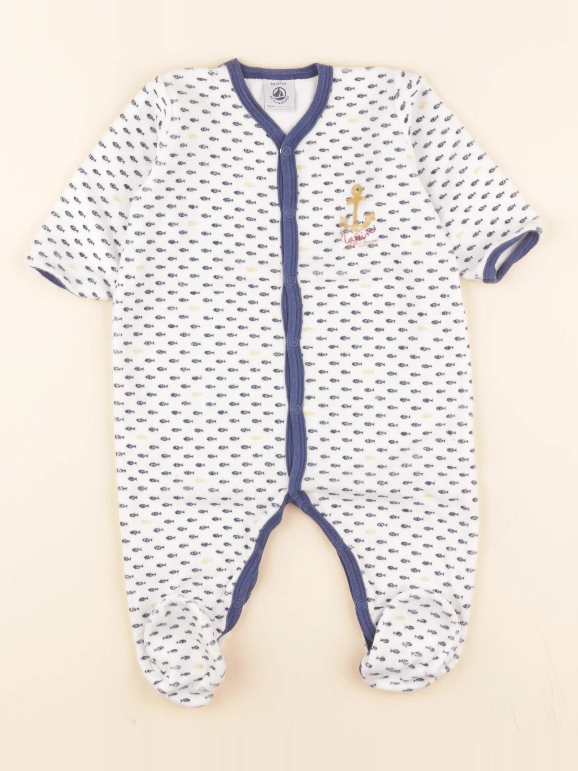 Pyjama velours bleu, blanc