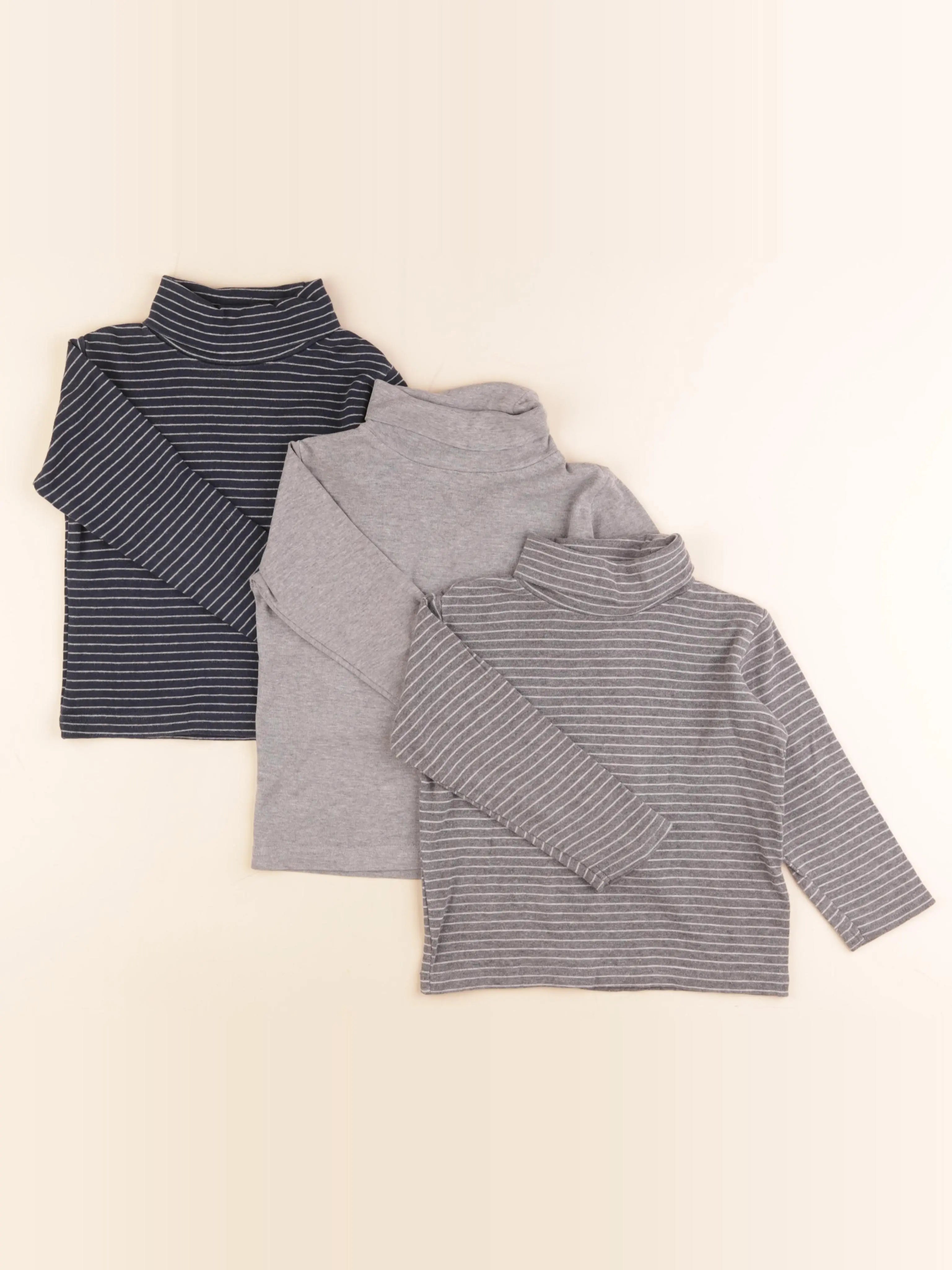 Vertbaudet - lot de 3 sous-pulls gris, bleu - 4 ans