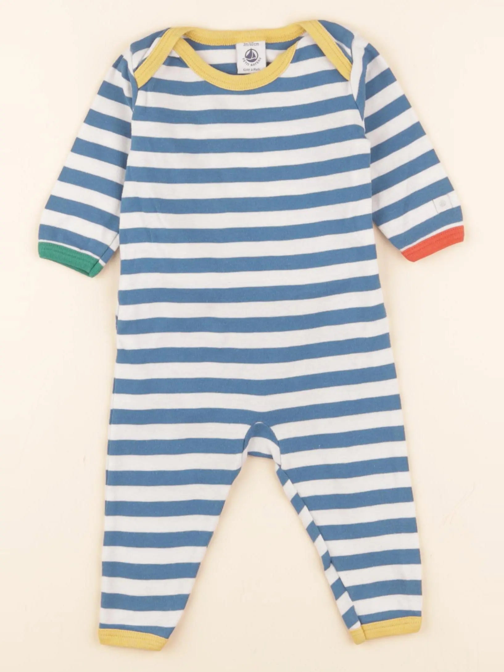 Pyjama coton blanc, bleu