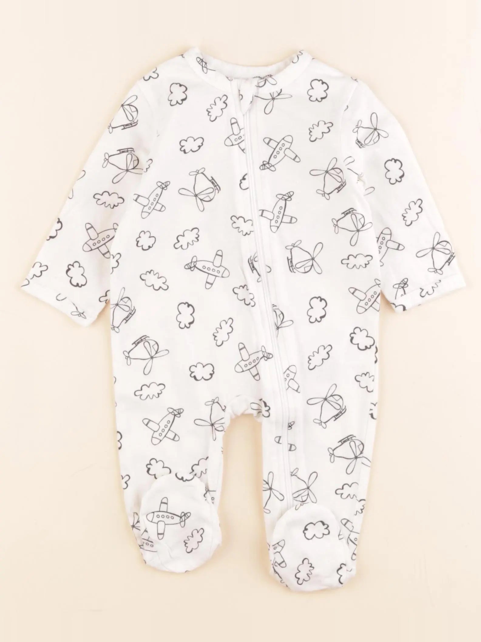 Vertbaudet - pyjama coton blanc, noir - 3 mois
