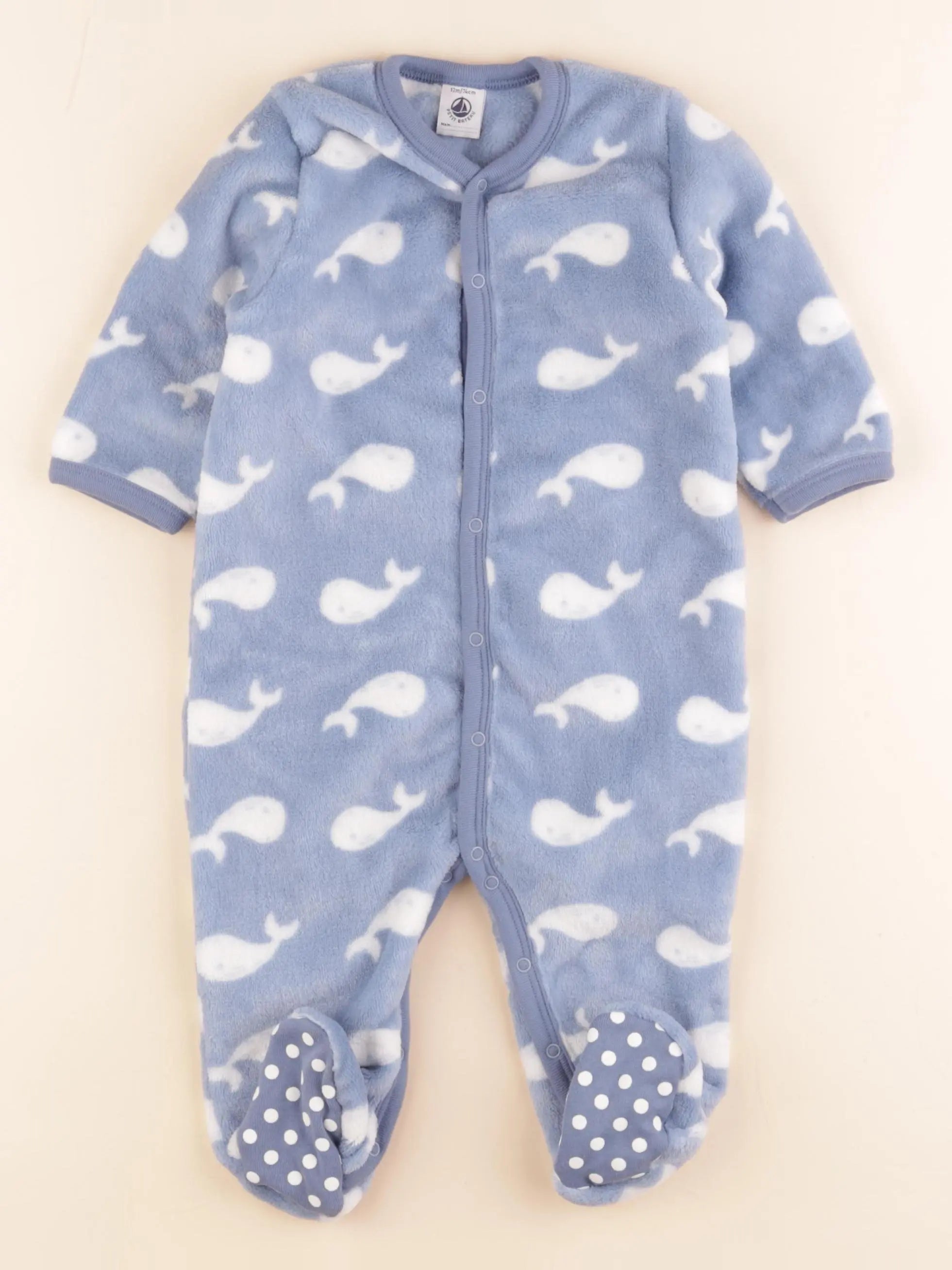 Petit Bateau - pyjama velours bleu - 12 mois