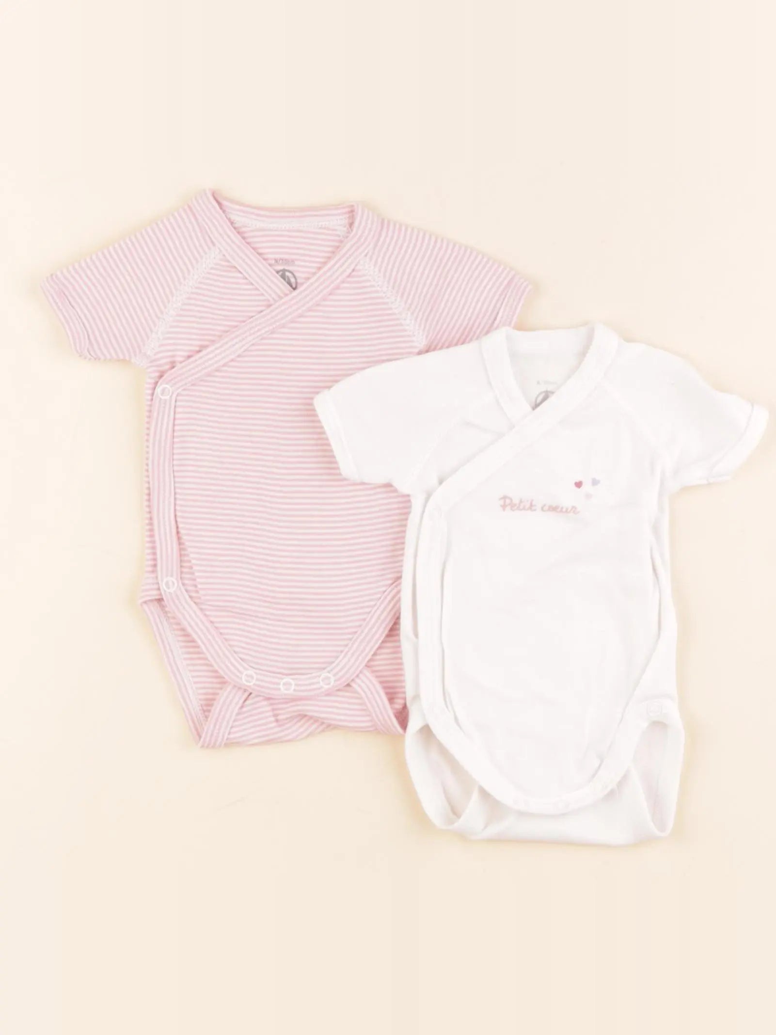 Petit Bateau - lot de 2 bodies en coton rose, blanc - 0 mois