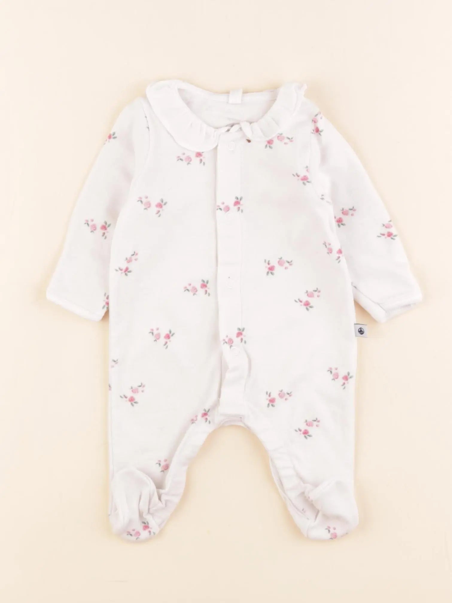 Petit Bateau - pyjama coton blanc, rose - 0 mois
