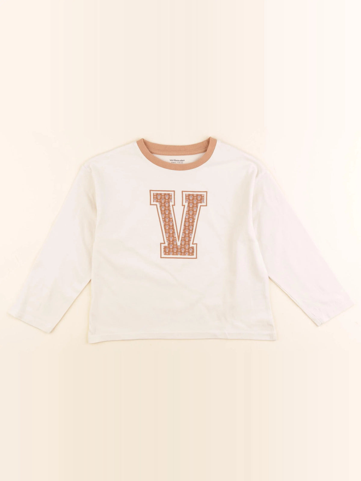 Vertbaudet - tee-shirt blanc, marron - 6 ans