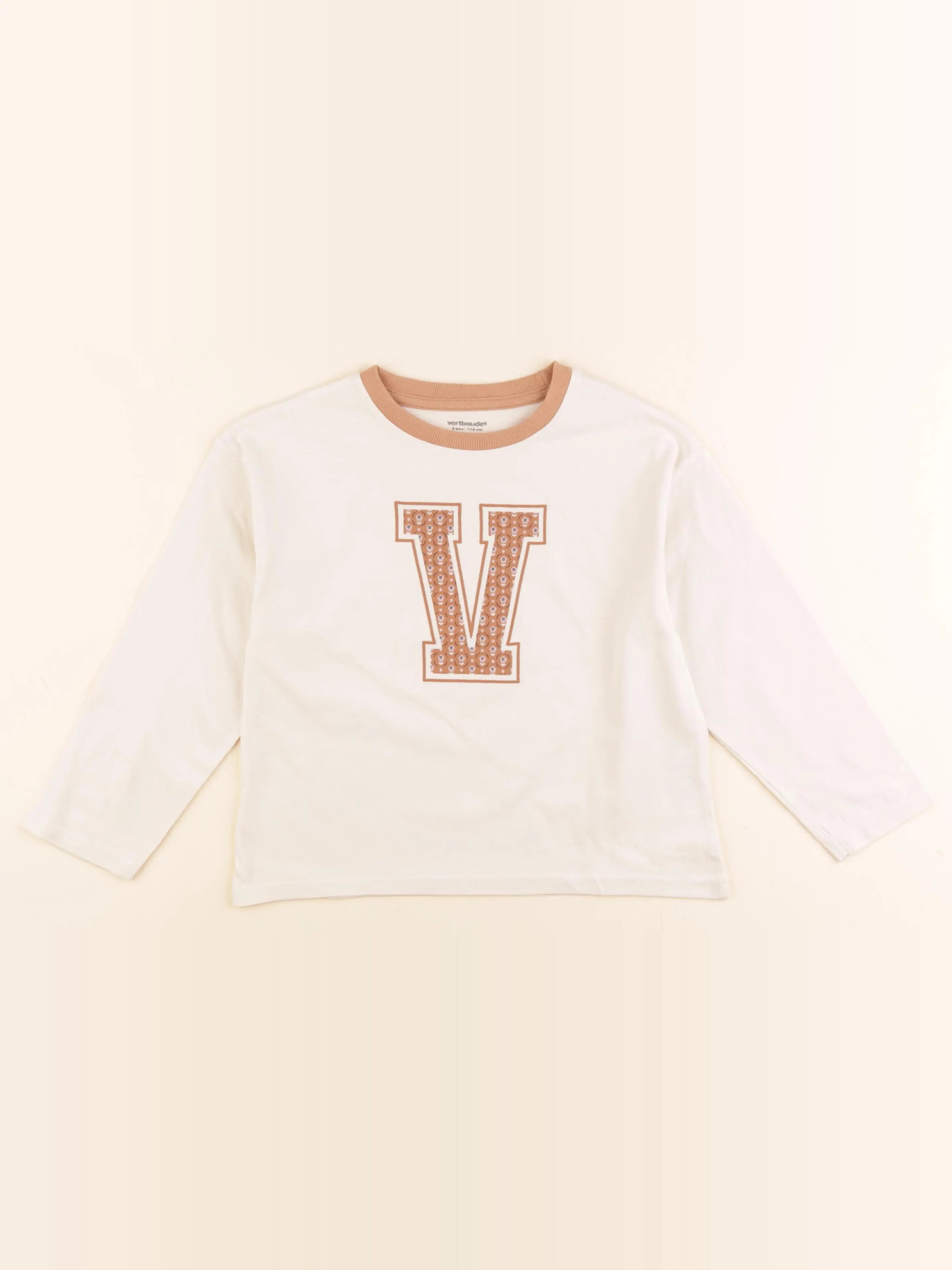 Vertbaudet - tee-shirt blanc, marron - 6 ans