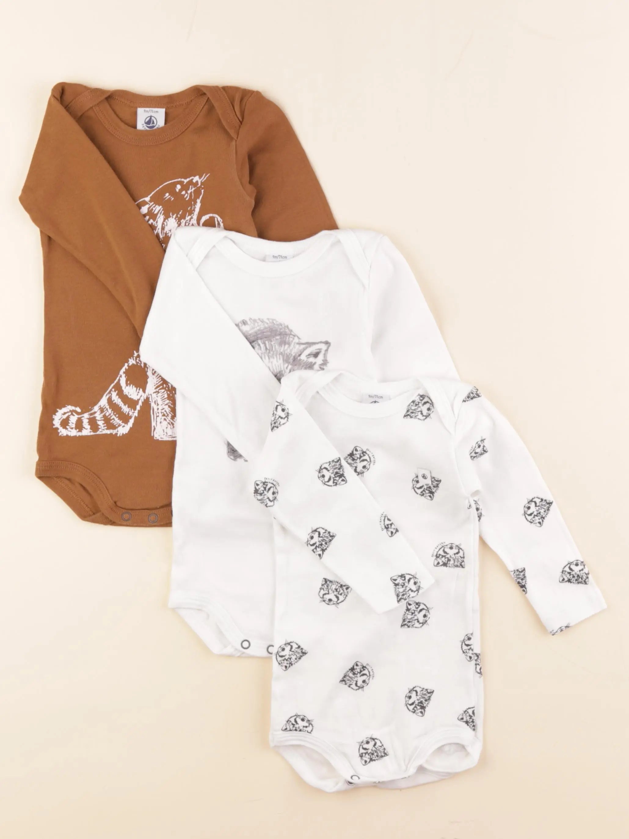 Petit Bateau - lot de 3 bodies en coton multicolore - 9 mois