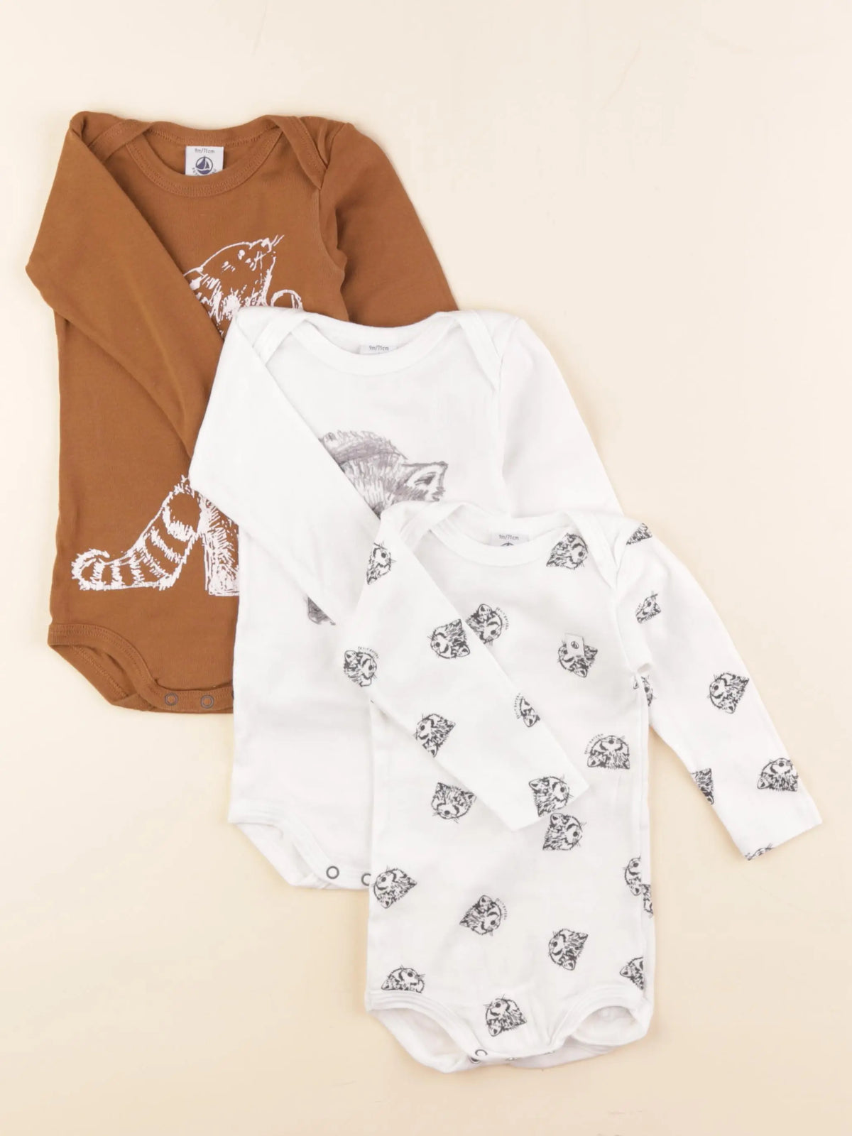 Petit Bateau - lot de 3 bodies en coton multicolore - 9 mois