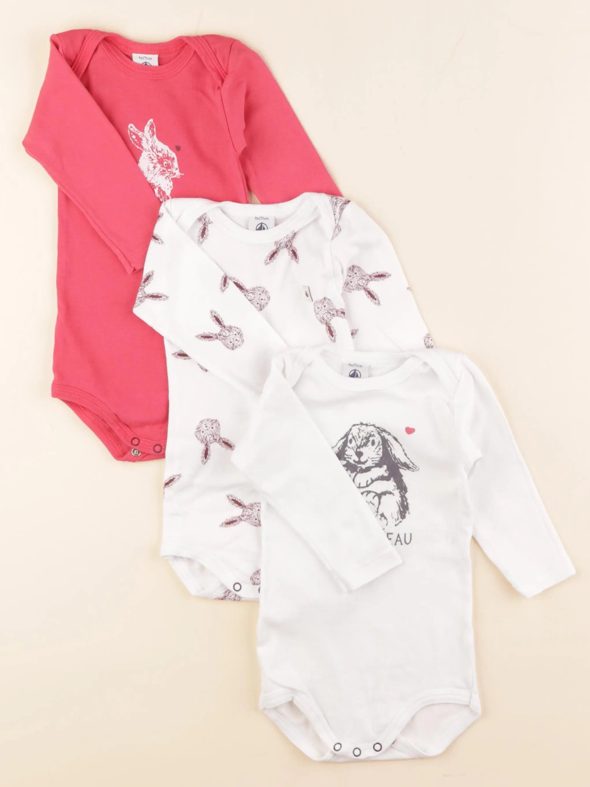 Petit Bateau - lot de 3 bodies en coton multicolore - 9 mois