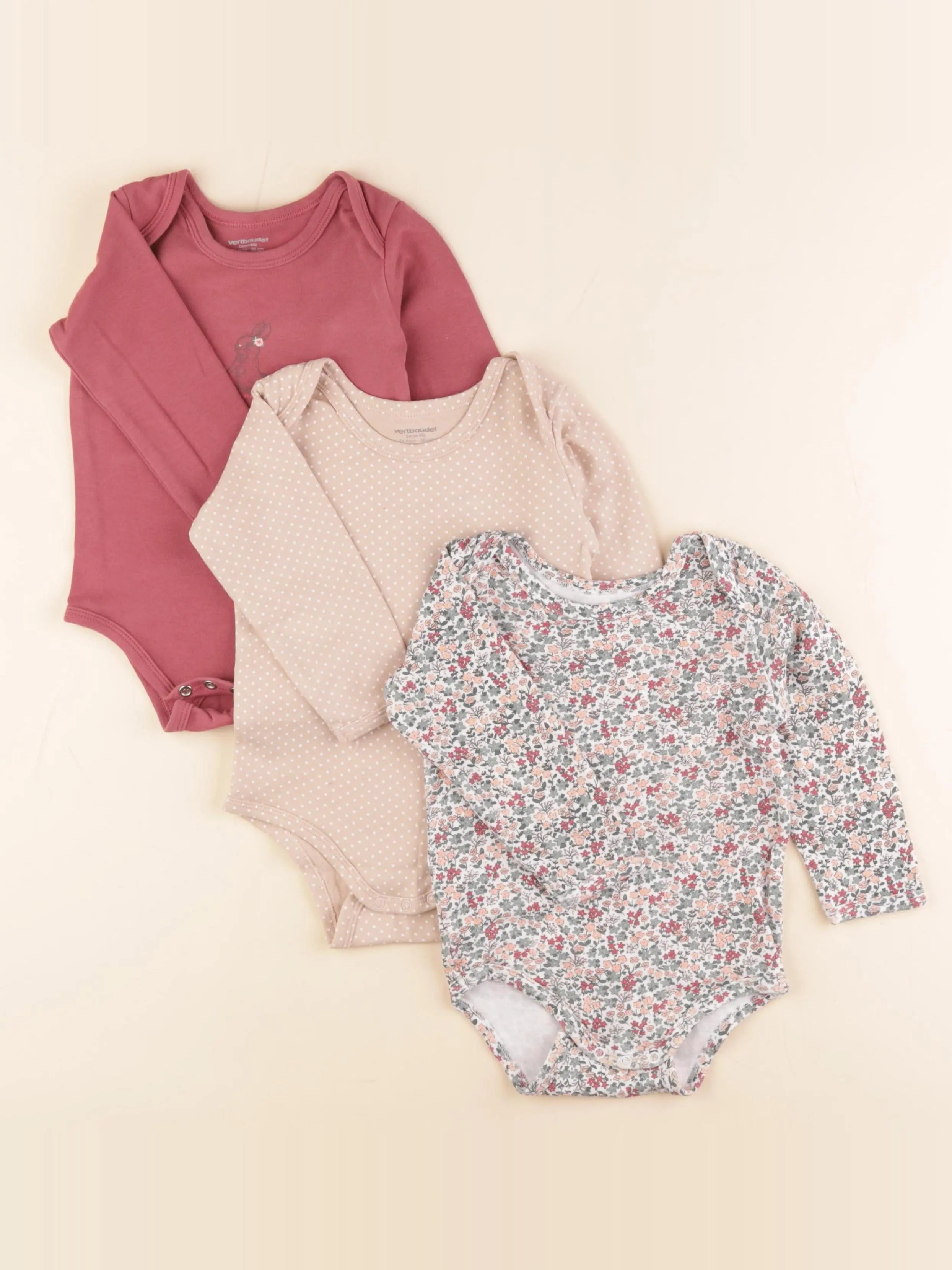 Vertbaudet - lot de 3 bodies en coton multicolore - 24 mois