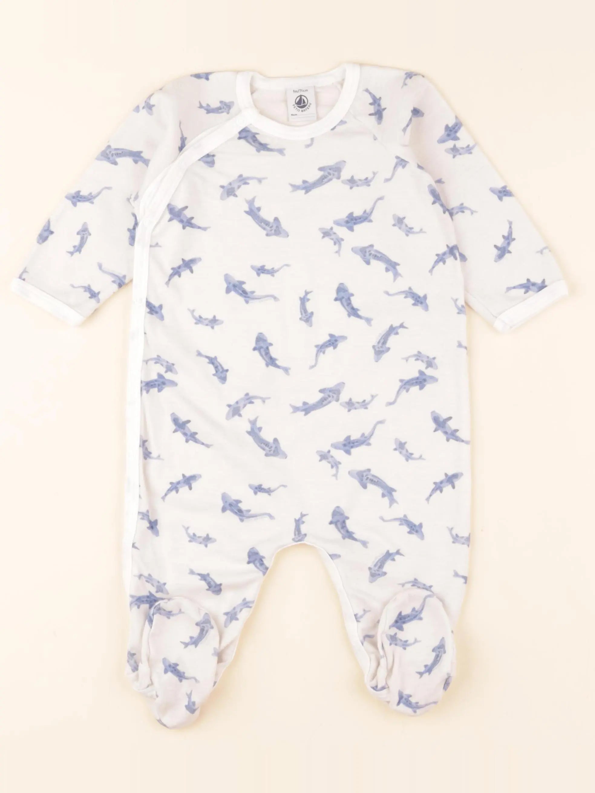 Pyjama coton blanc, bleu