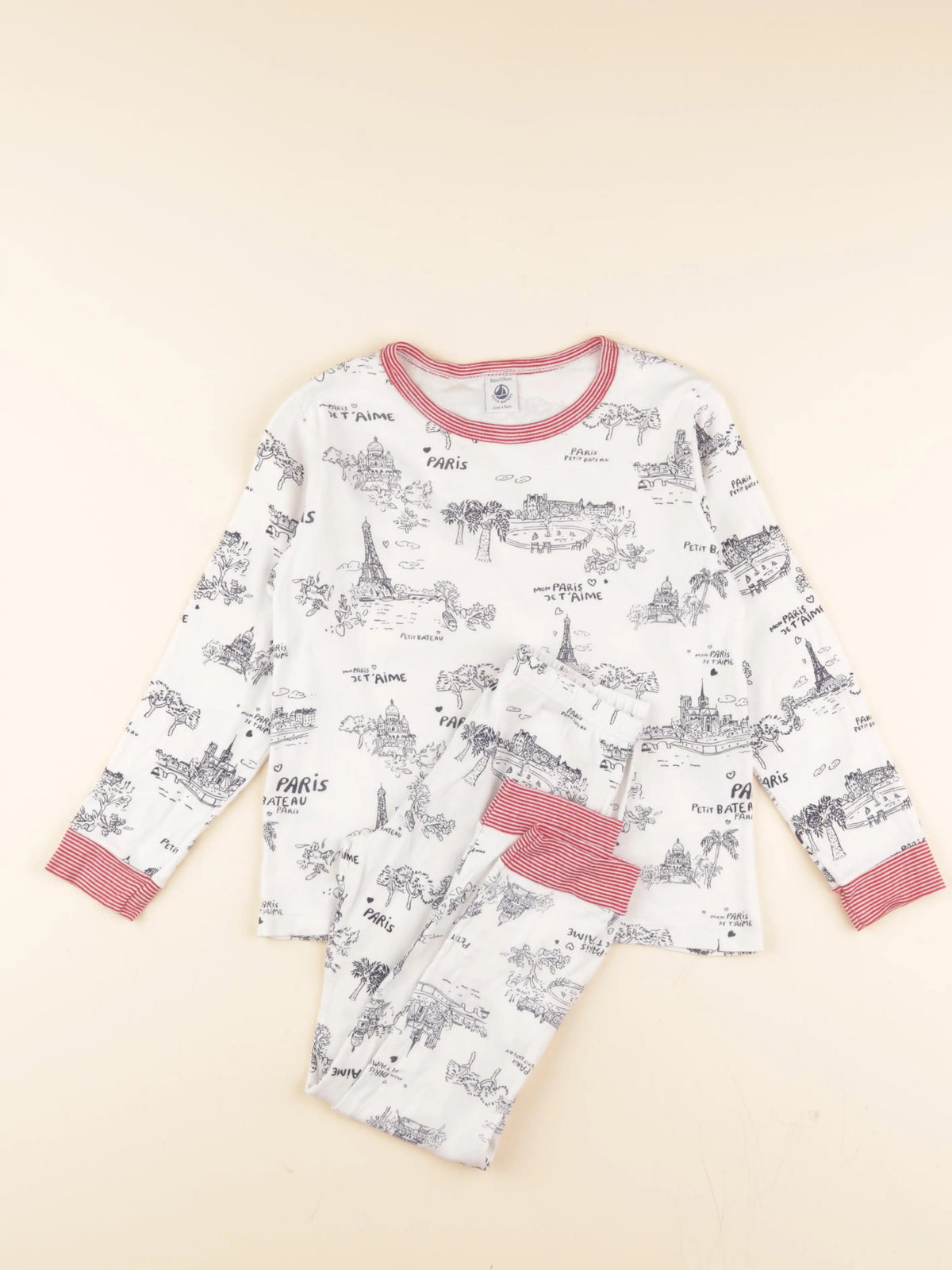 Pyjama coton blanc, bleu
