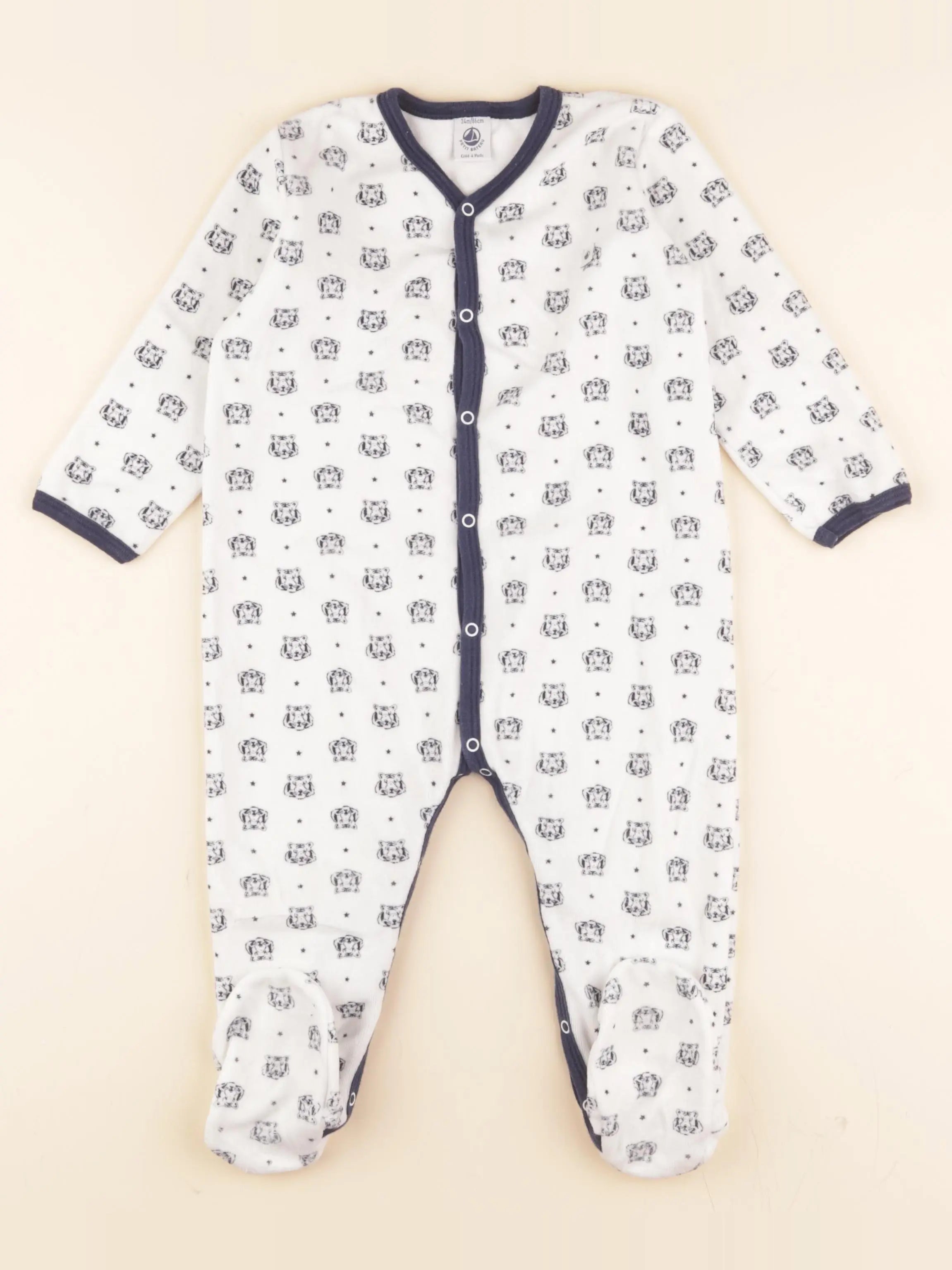 Pyjama velours blanc, bleu