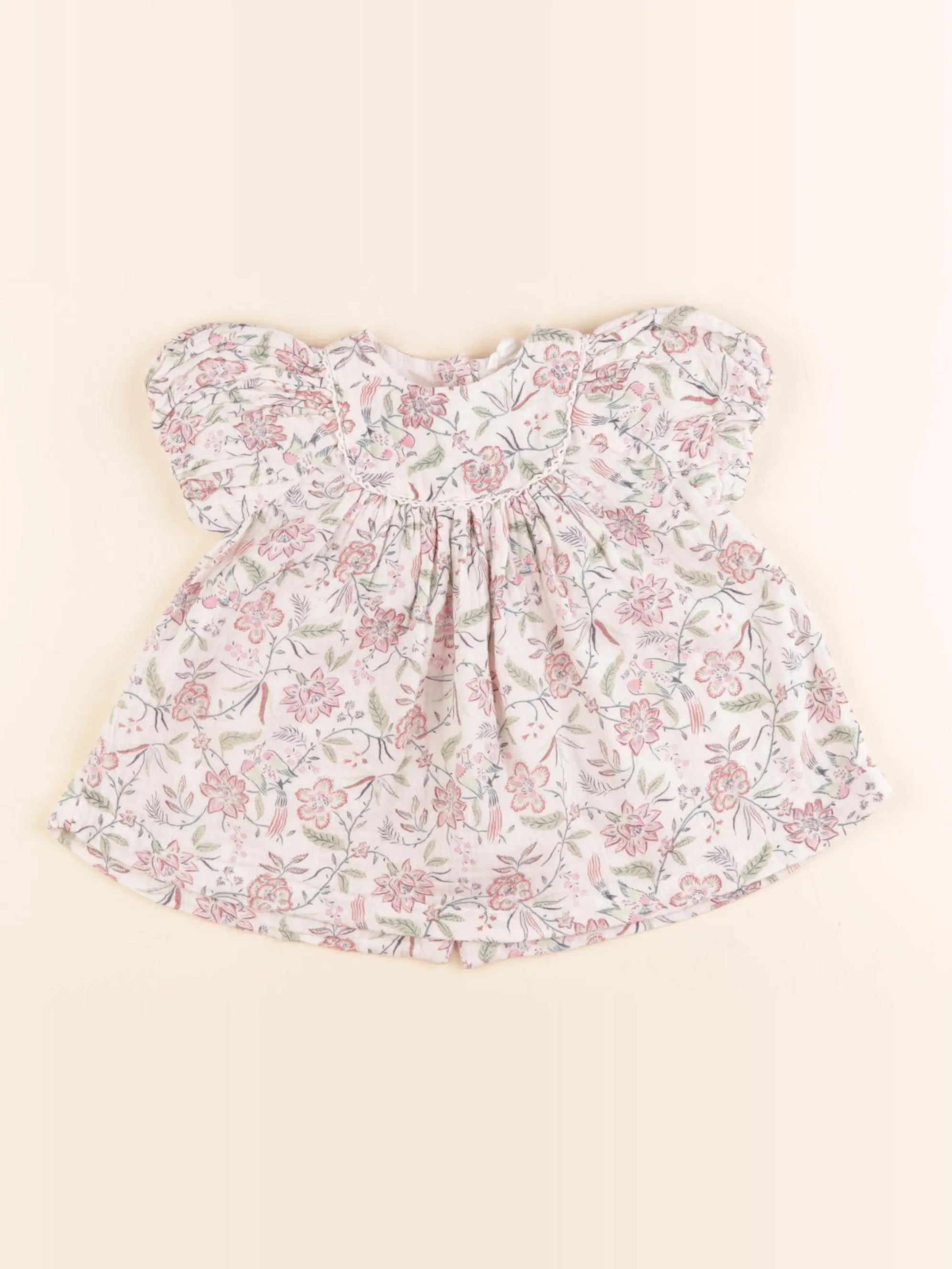 Vertbaudet - robe beige, rose - 3 mois