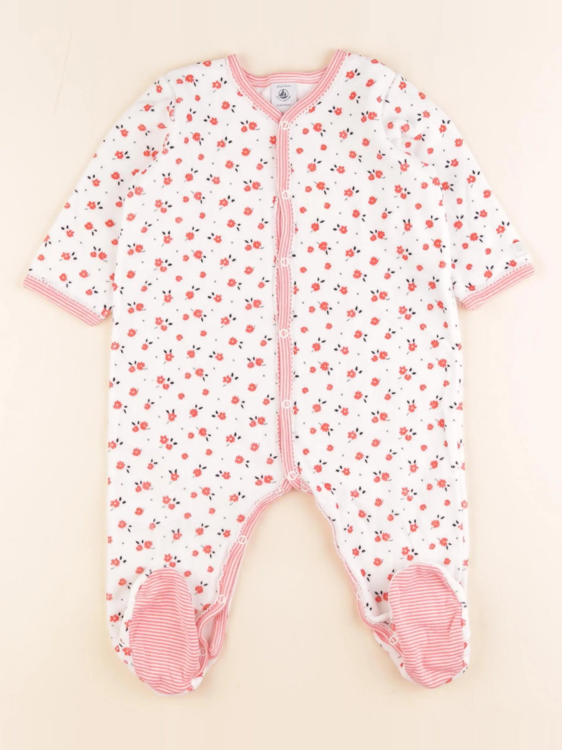 Petit Bateau - pyjama velours blanc, rose - 12 mois