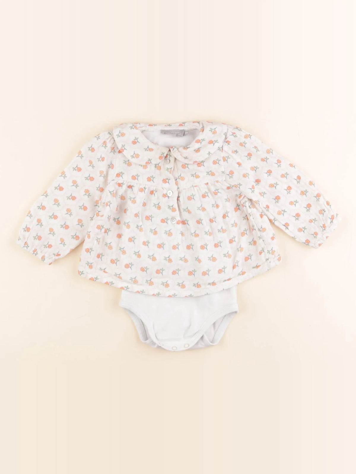 Boutchou - body blouse blanc, orange - 6 mois