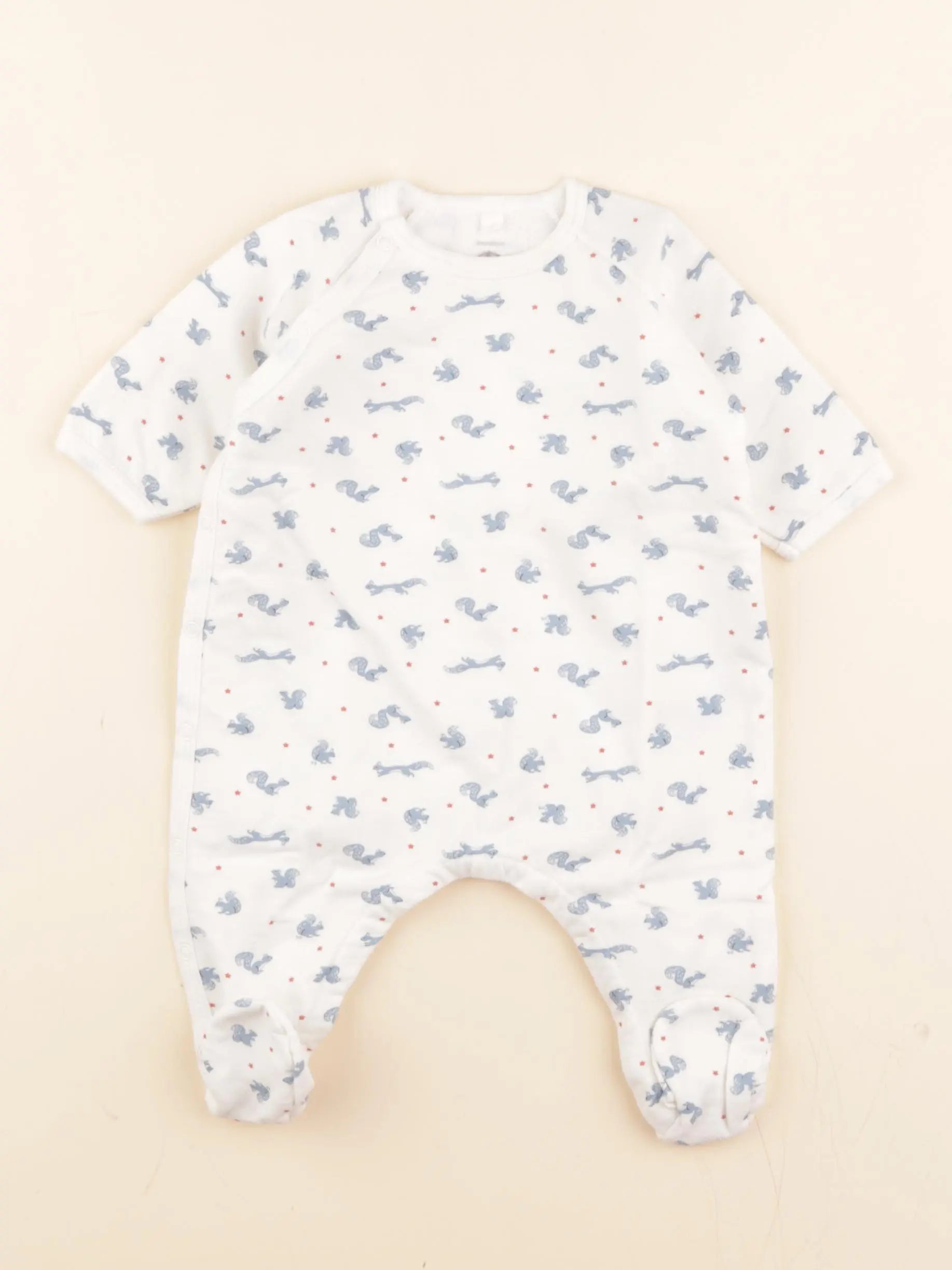 Pyjama coton blanc, bleu