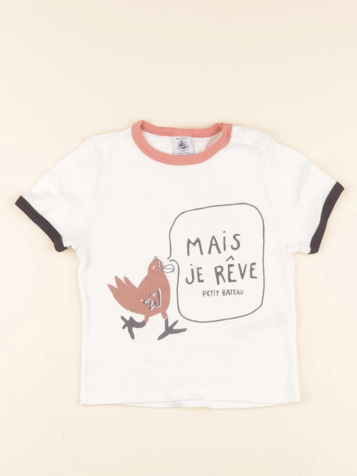 Tee-shirt beige, bleu