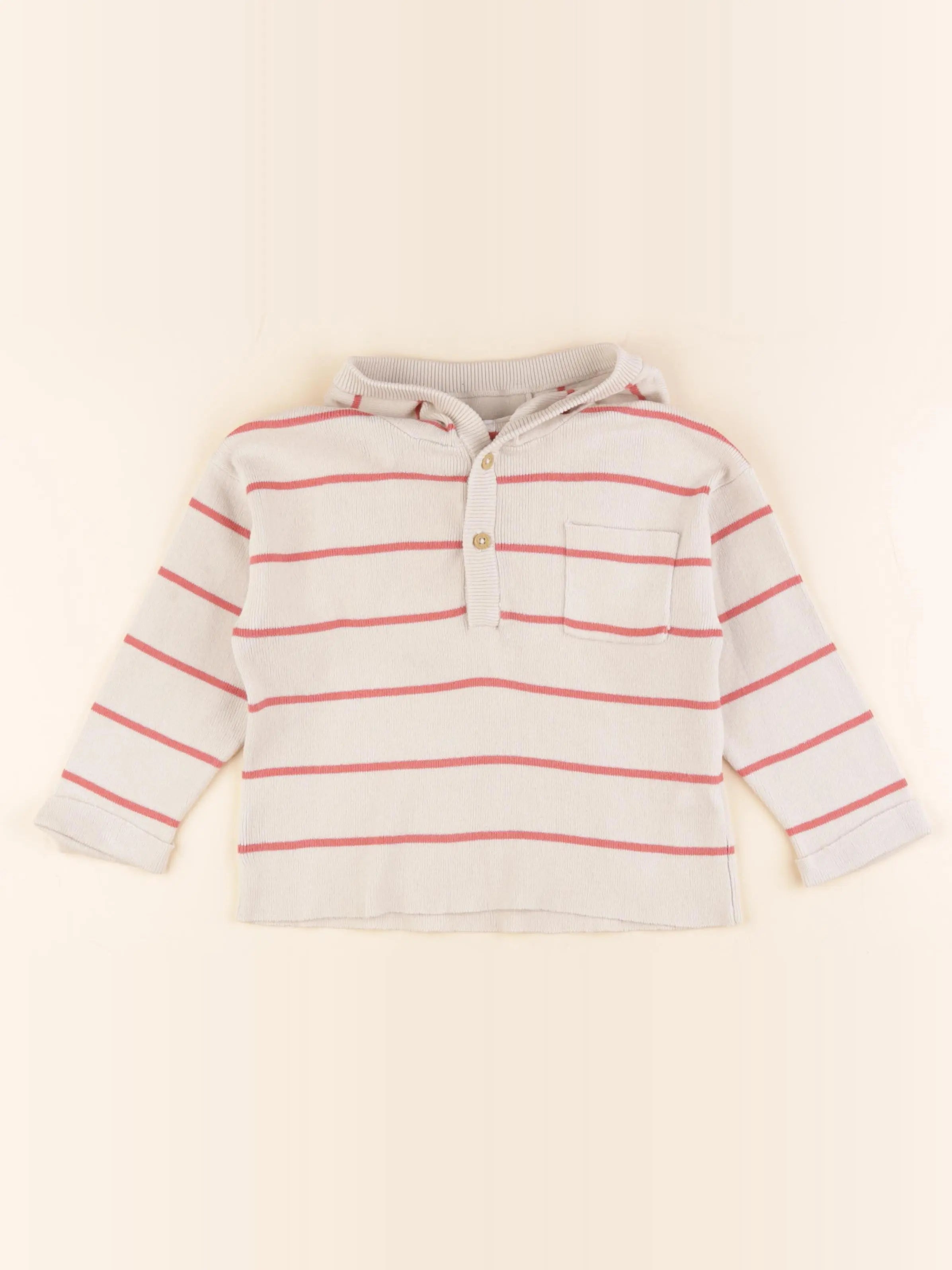 Vertbaudet - sweat beige, rose - 2 ans