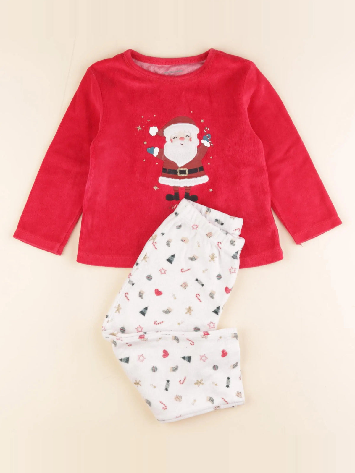 Vertbaudet - pyjama velours rouge, blanc - 3 ans