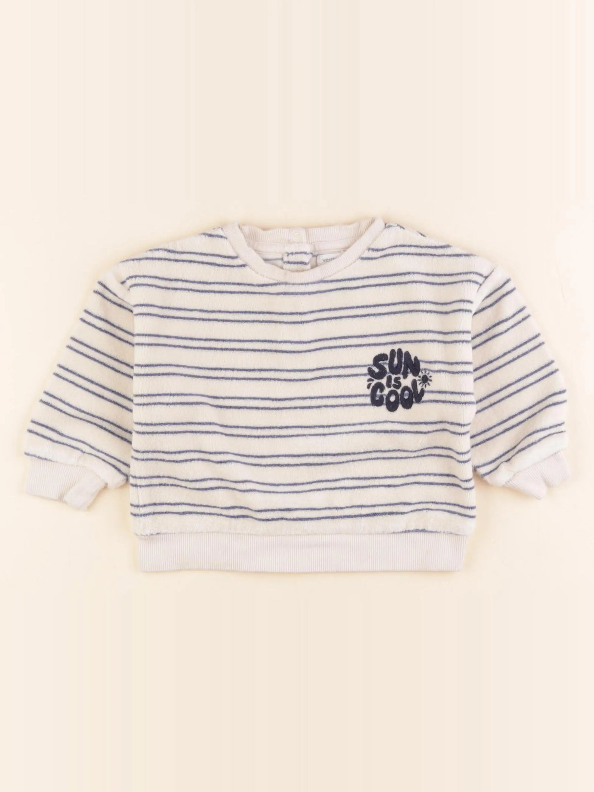 Vertbaudet - sweat éponge beige, bleu - 18 mois