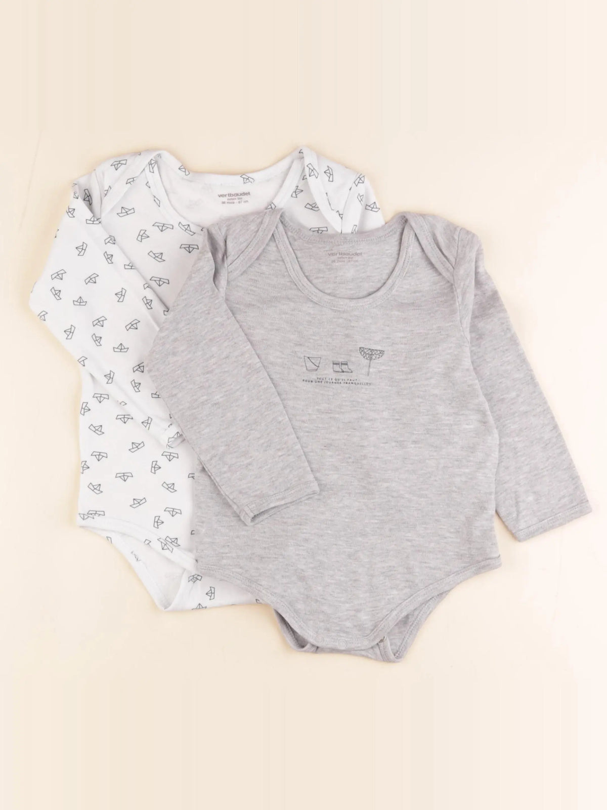 Vertbaudet - lot de 2 bodies en coton gris, blanc - 36 mois