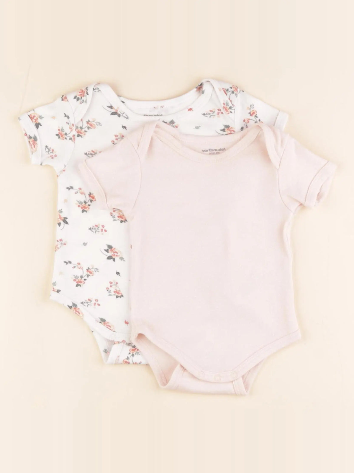 Vertbaudet - lot de 2 bodies en coton rose - 6 mois
