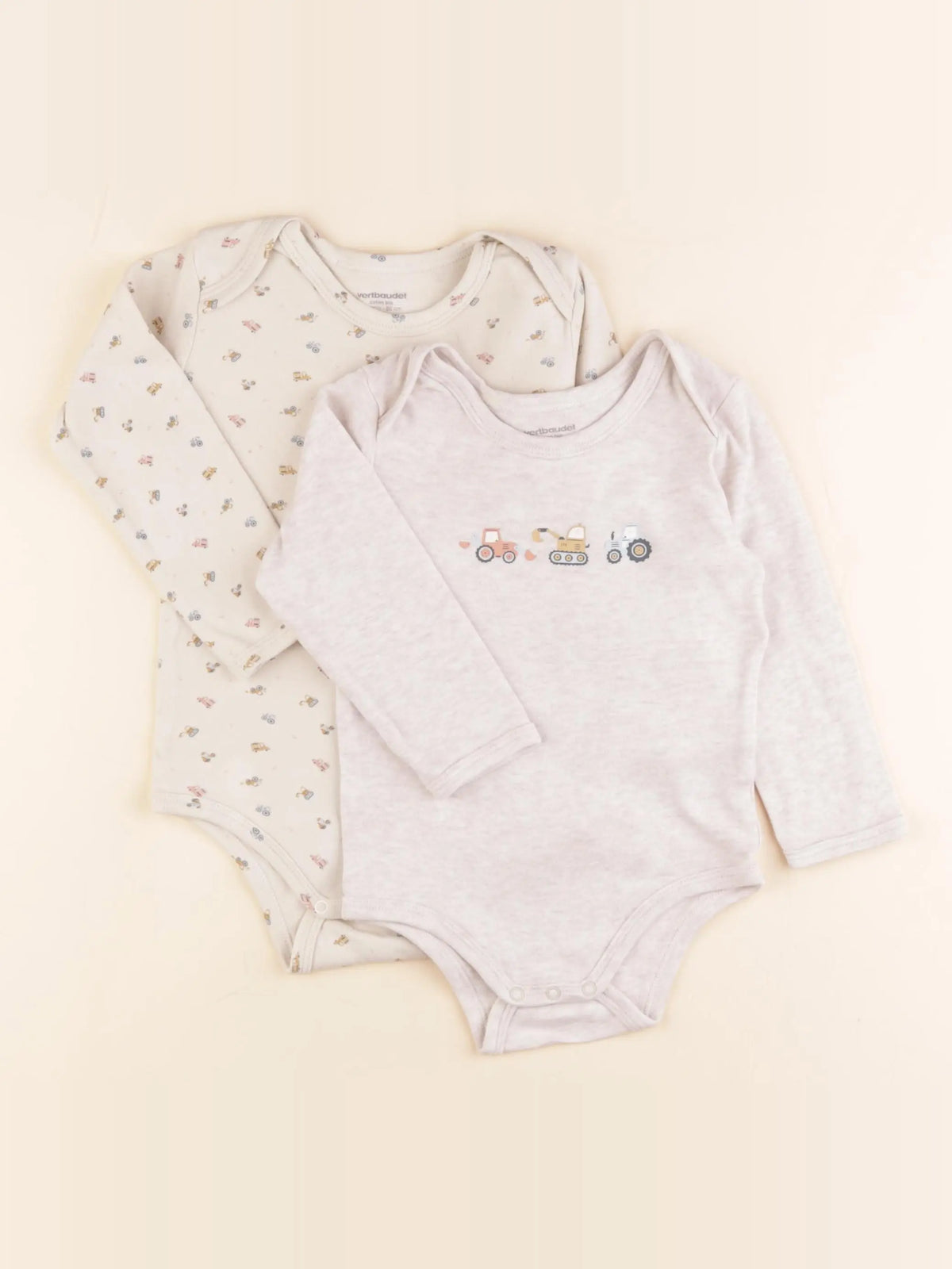 Vertbaudet - lot de 2 bodies en coton beige - 24 mois