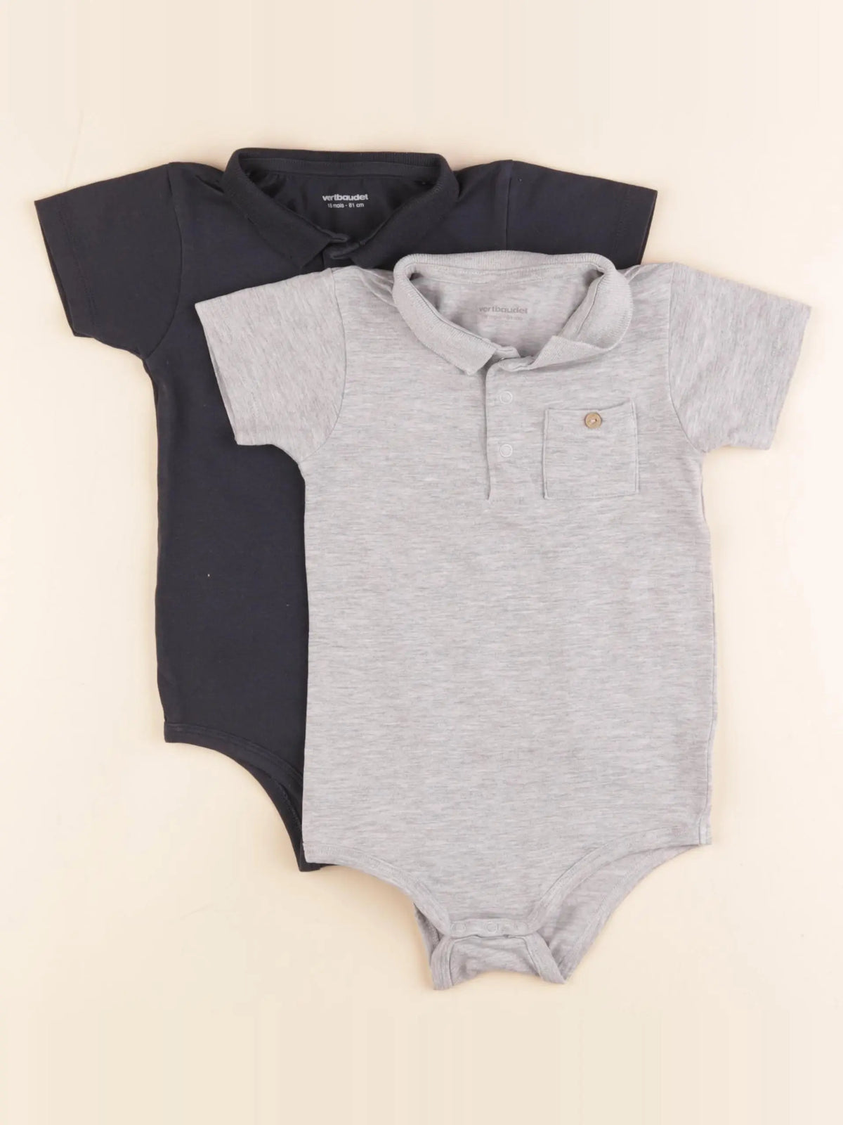 Vertbaudet - lot de 2 bodies en coton gris - 18 mois