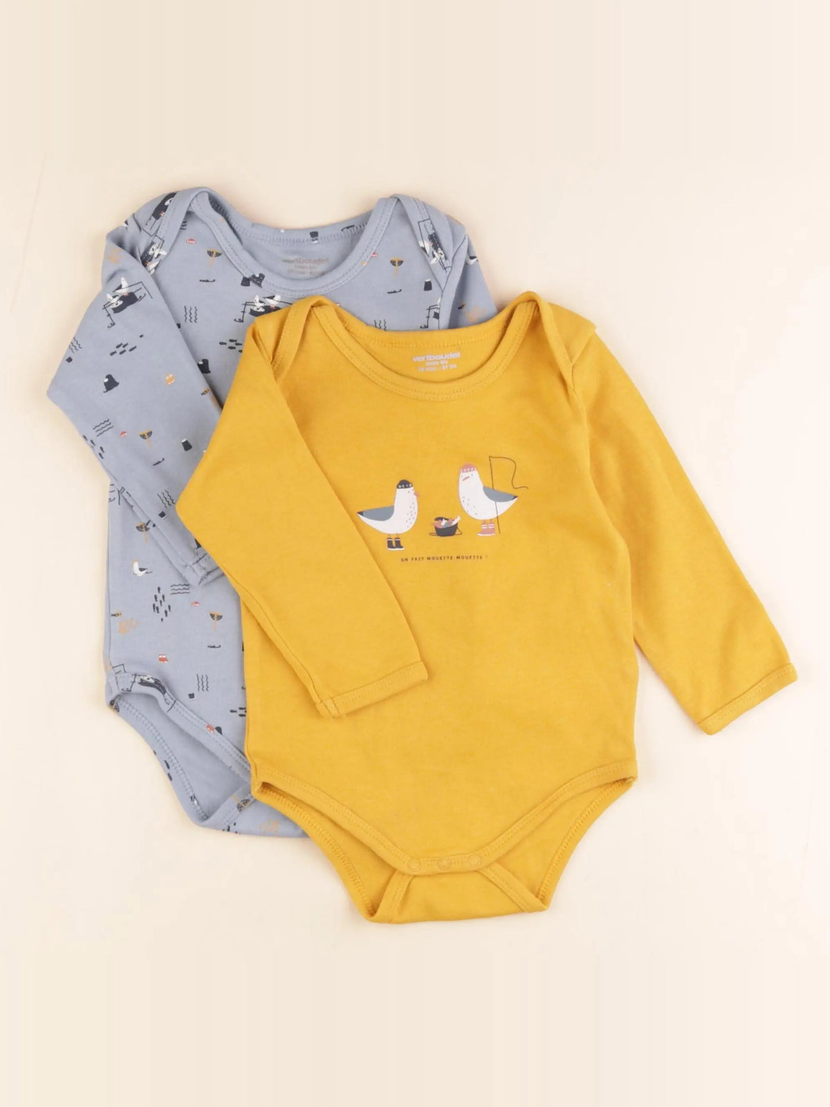 Vertbaudet - lot de 2 bodies en coton jaune, bleu - 18 mois