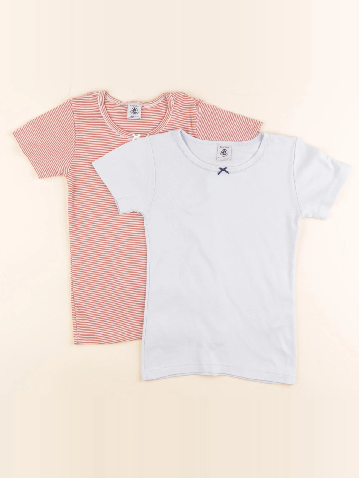 Petit Bateau - lot de 2 maillots de corps rose, bleu - 8 ans