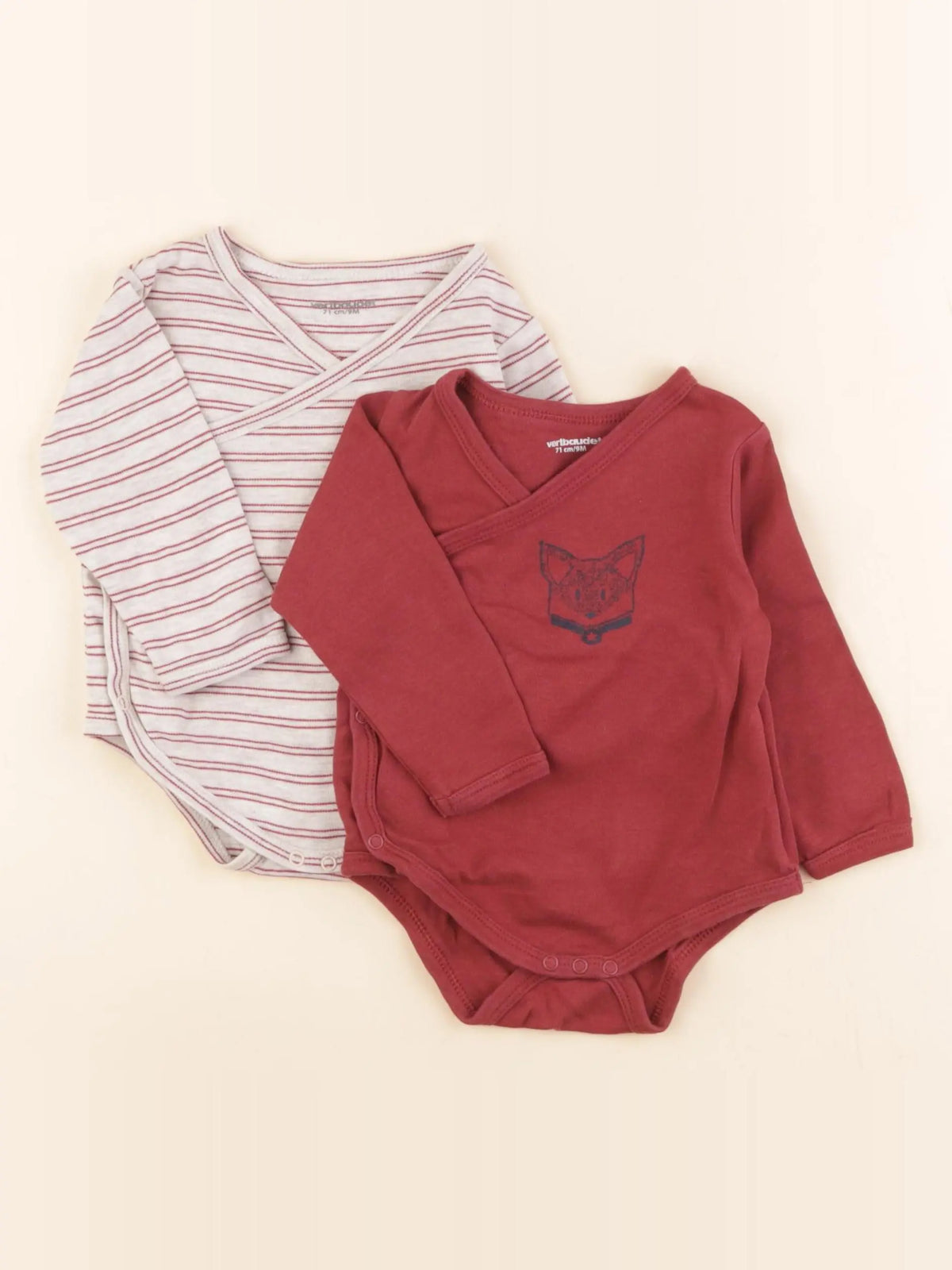 Vertbaudet - lot de 2 bodies en coton rouge - 9 mois