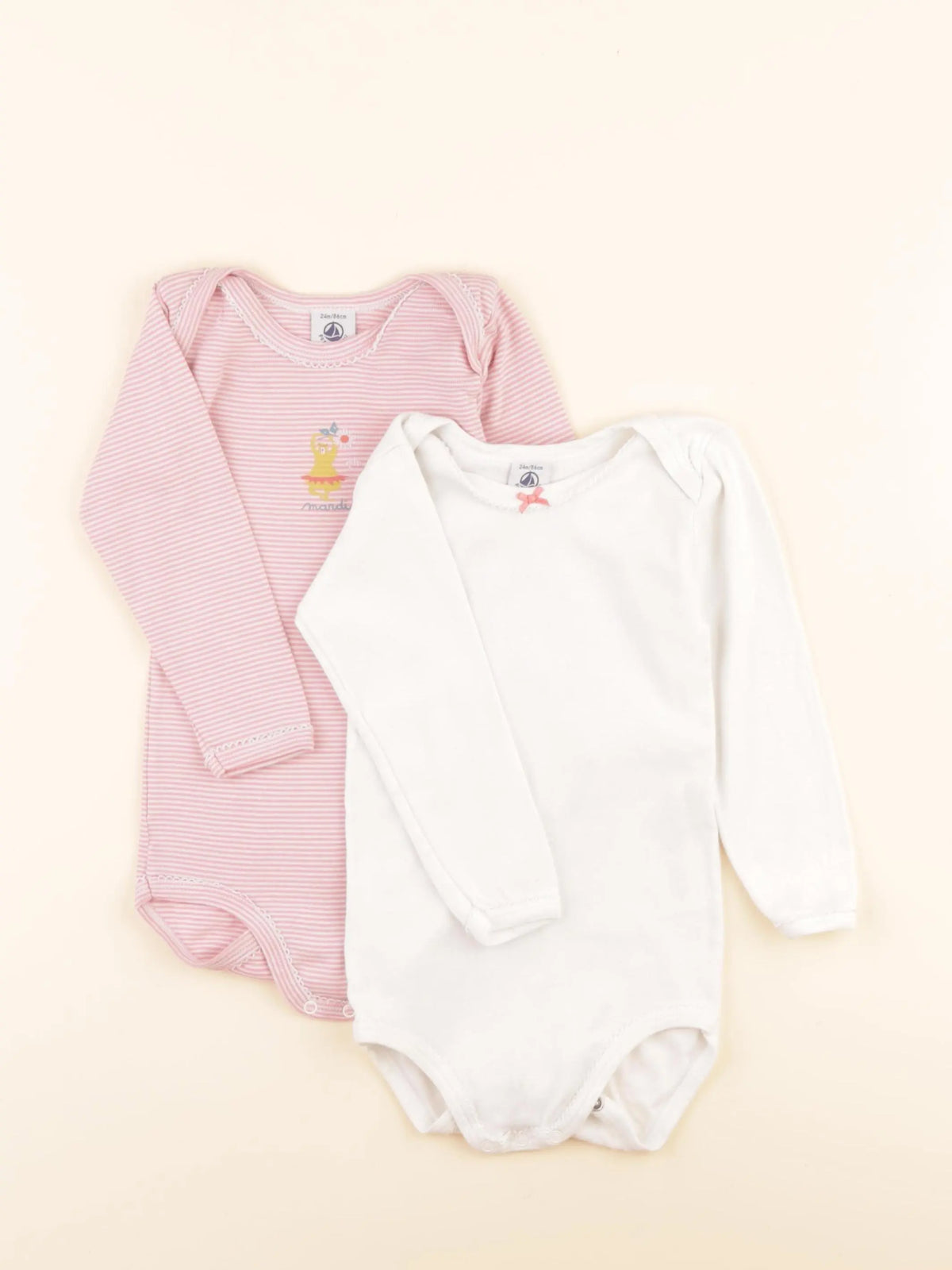 Lot de 2 bodies en coton blanc, rose
