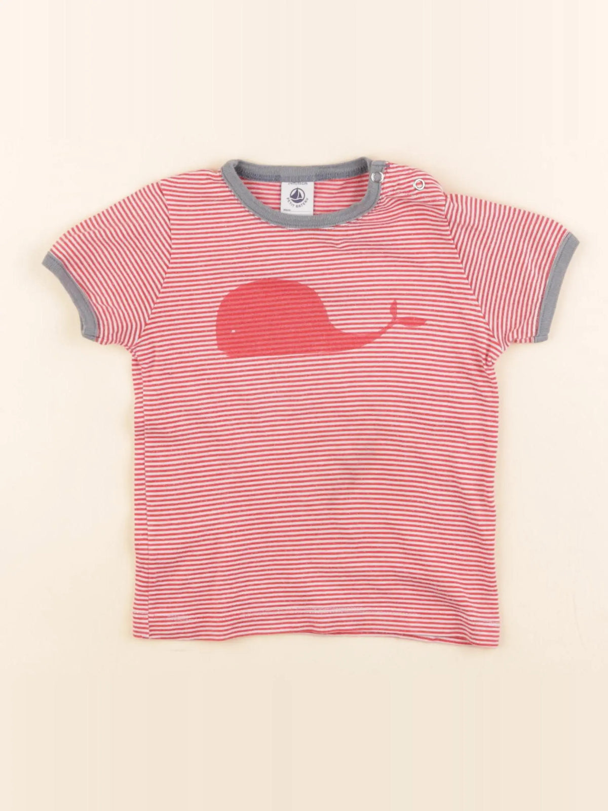 Petit Bateau - tee-shirt blanc, rouge - 24 mois